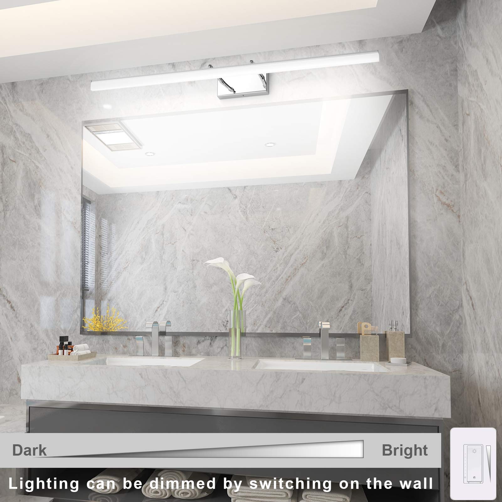 Aipsun 40In Dimmable Modern Led Vanity Lights For Bathroom Light Fixtures Over Mirror Chrome Modern Vanity Lighting(White Light)