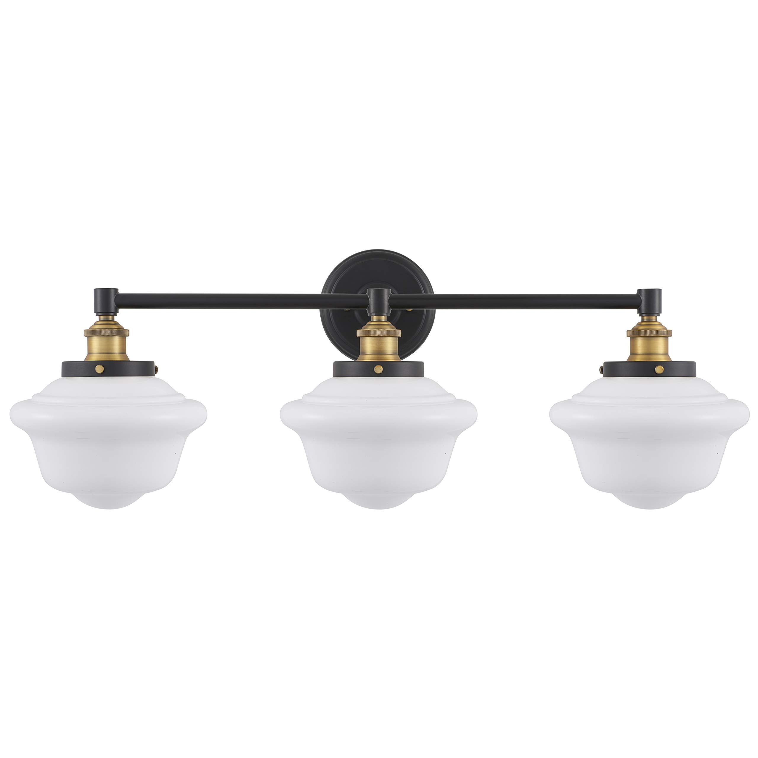 Linea di Liara 3-Light Bathroom Vanity Light Fixture, Antique Brass, Milk Glass Shades, Model LL-WL273-MILK-AB, UL Listed