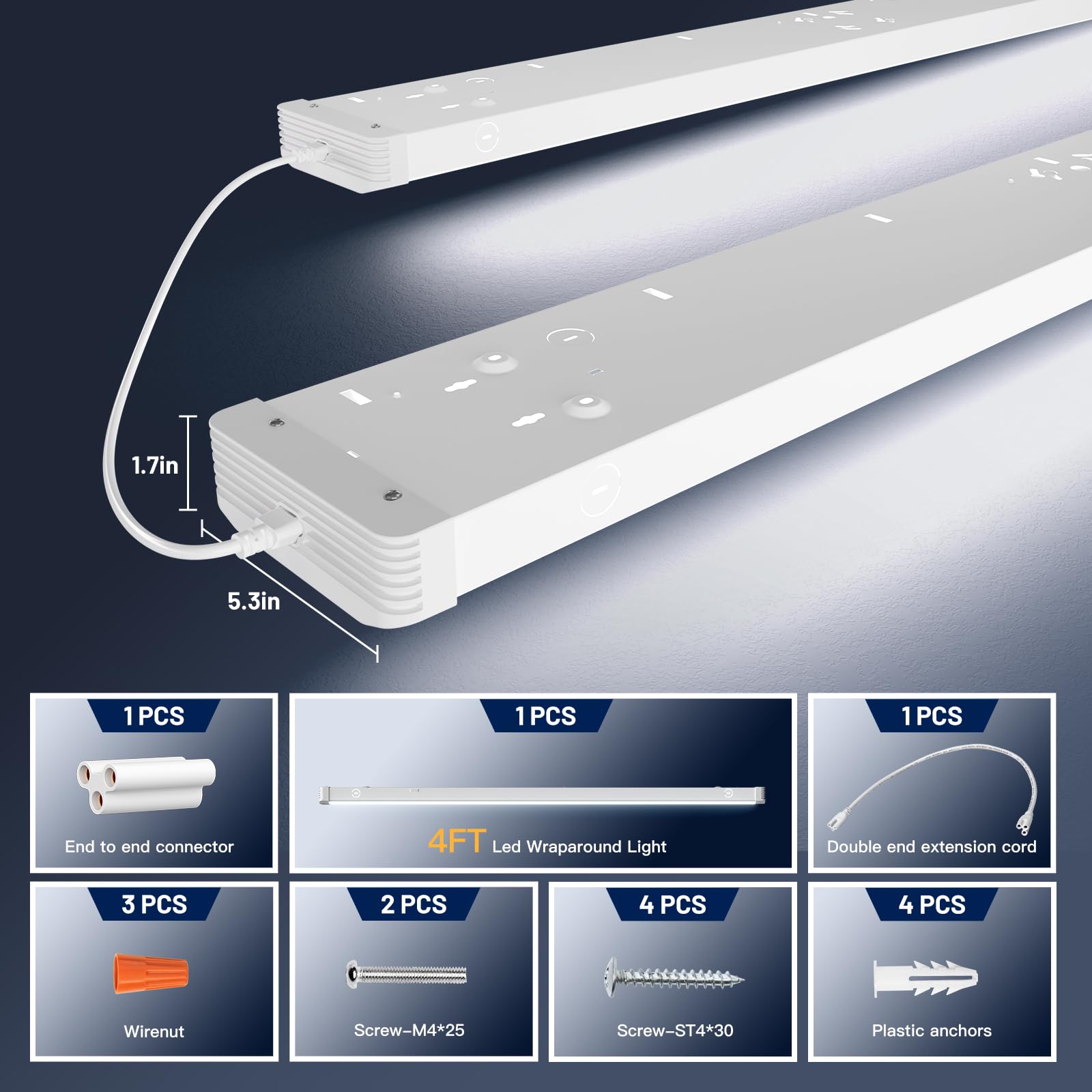 Bbounder 4Ft Led Wraparound Light, 3Cct 4000K/5000K/6500K,