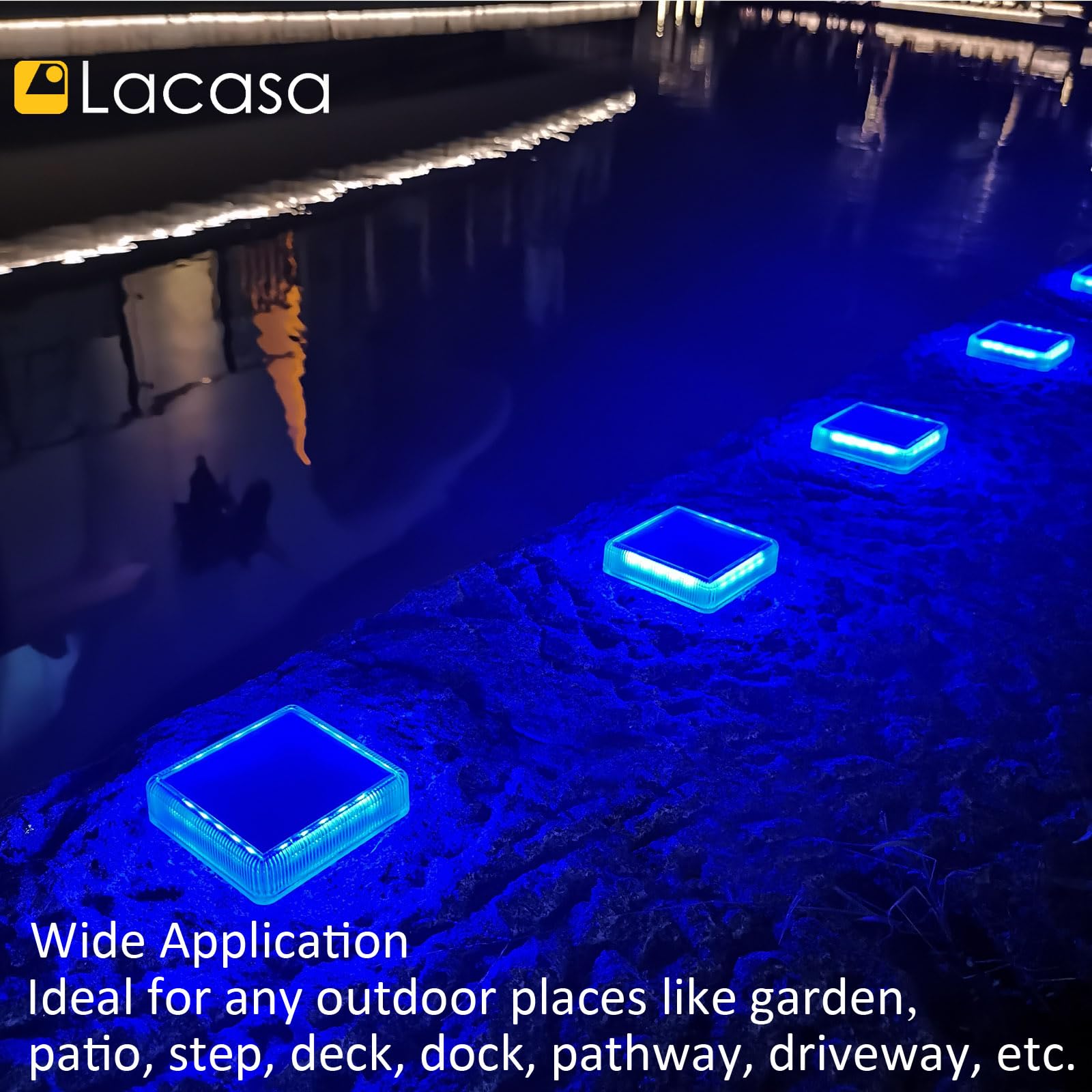 Lacasa 4-Pack Solar Dock Lights Marine, Blue Solar Driveway Lights Outdoor Led Garden Deck Step Lights Solar Powered, Dusk To Da