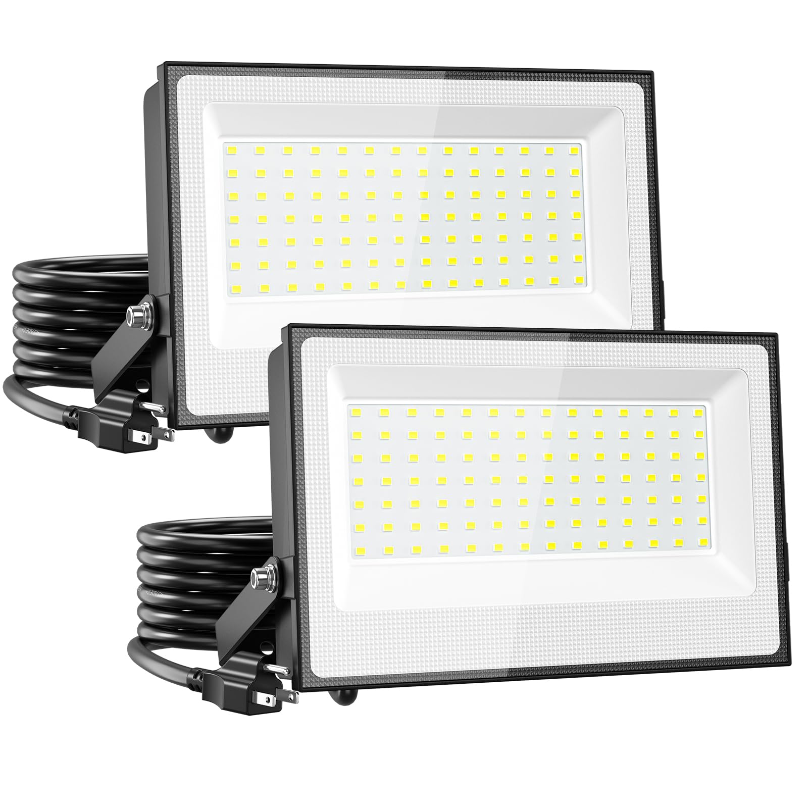 Onforu 100W LED Flood Light, 9000lm, IP66 Waterproof, 6500K Daylight White, Aluminum, Black, Model D100, 2 Pack