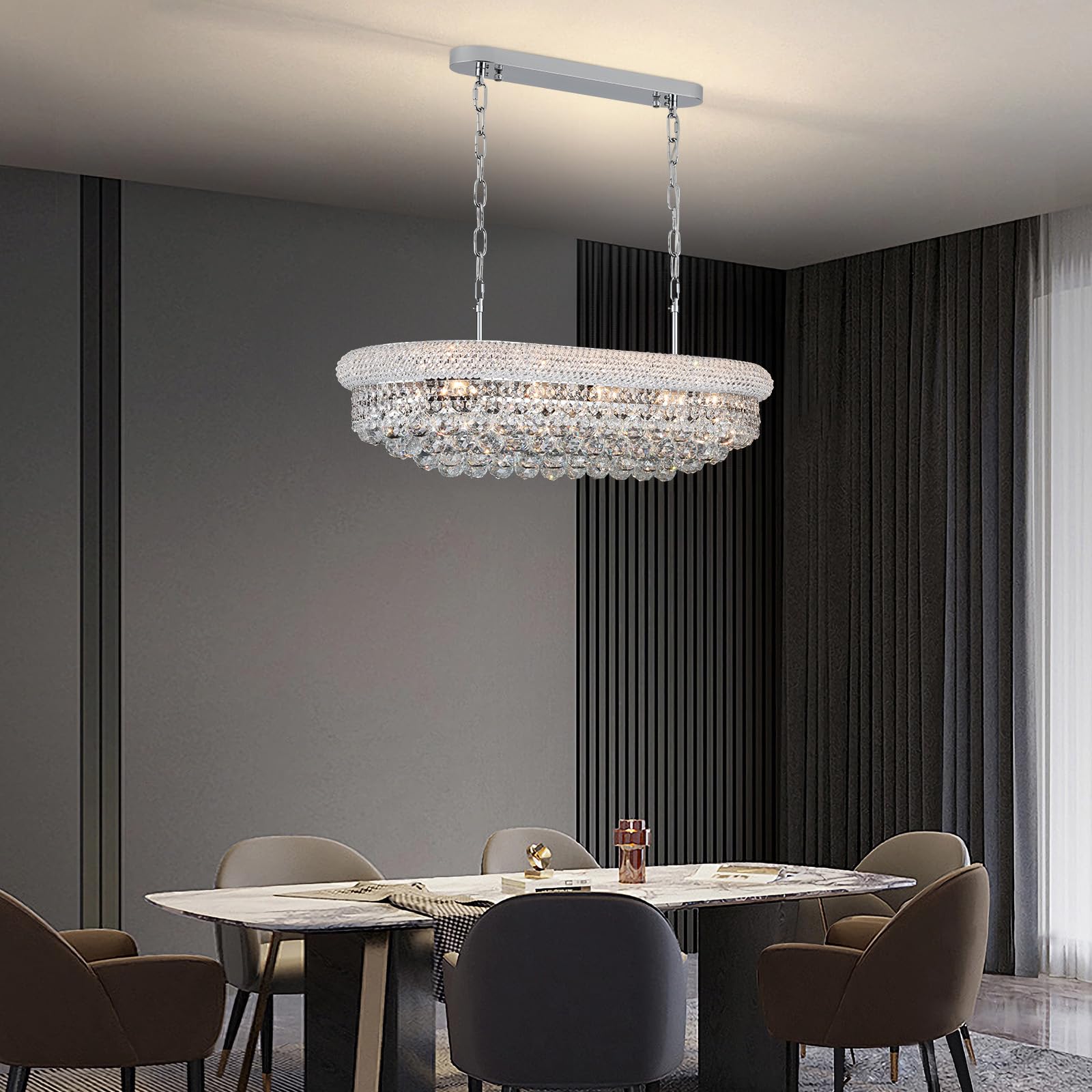 Crystal Chandeliers For Dining Room Light Fixtures Over Table  Modern Crystal Chandeliers For Kitchen Lsland  9 Lights Empire Style Chrome stylish Lighting Fixtures For Living Room Bar L31 Inch