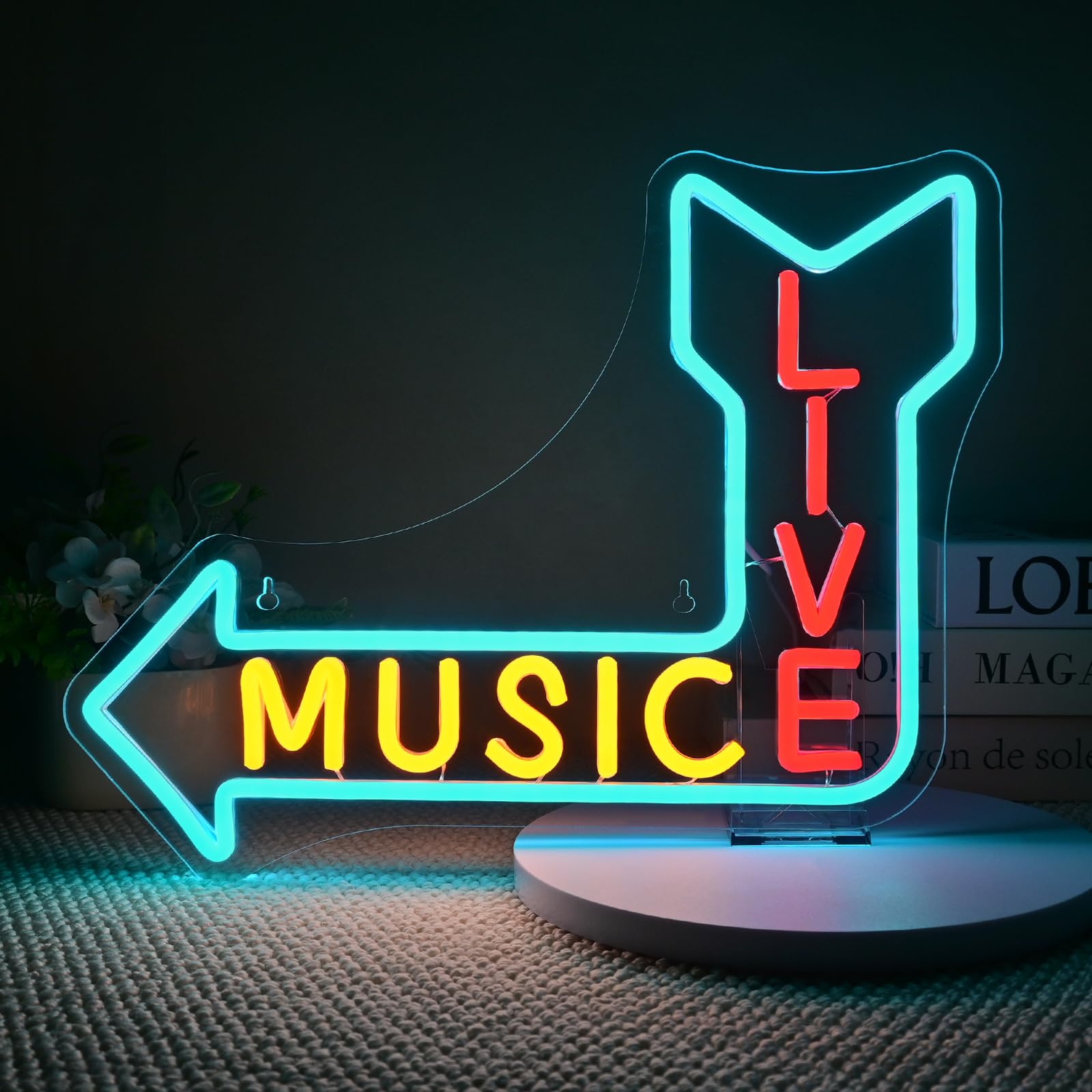 Wanxing Live Music Neon Sign LED Wall Light Arrow 16.5inx7.8in Colorful Glow for Bar Game Room Decor