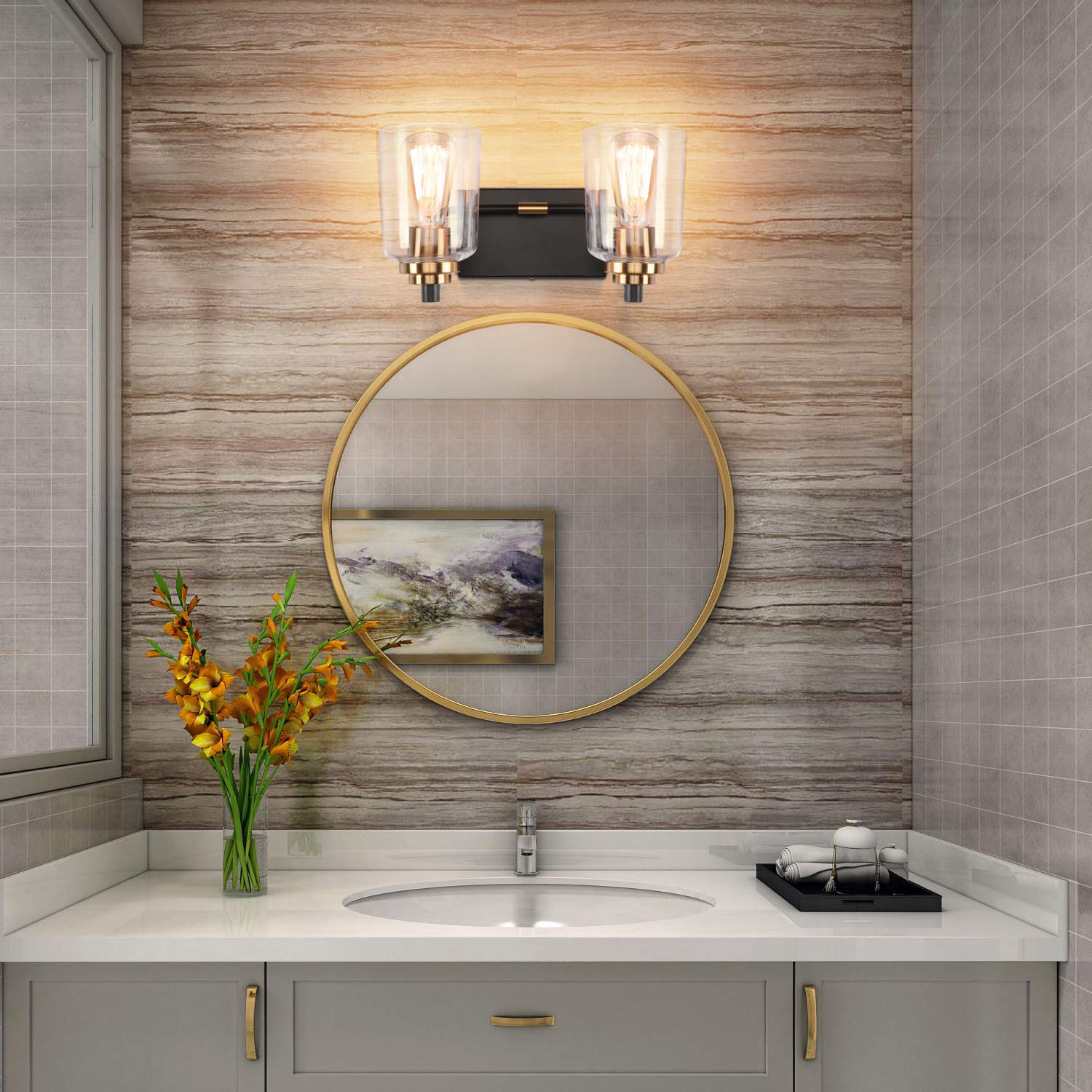 Solfart Vintage Bathroom Vanity Light Black Bathroom Light Fixtures Over Mirror Metal With Clear Glass Brass Fixtures Wall Mount