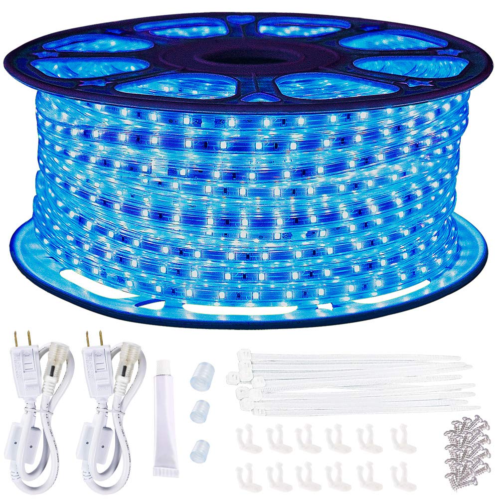 SURNIE LED Rope Lights Outdoor Waterproof 150ft Strip Lights Blue 110V Indoor Cuttable Connectable Lighting installations for Bedrooms, Stairs, Wedding Parties, Backyards, Pool, Not Tube Rope