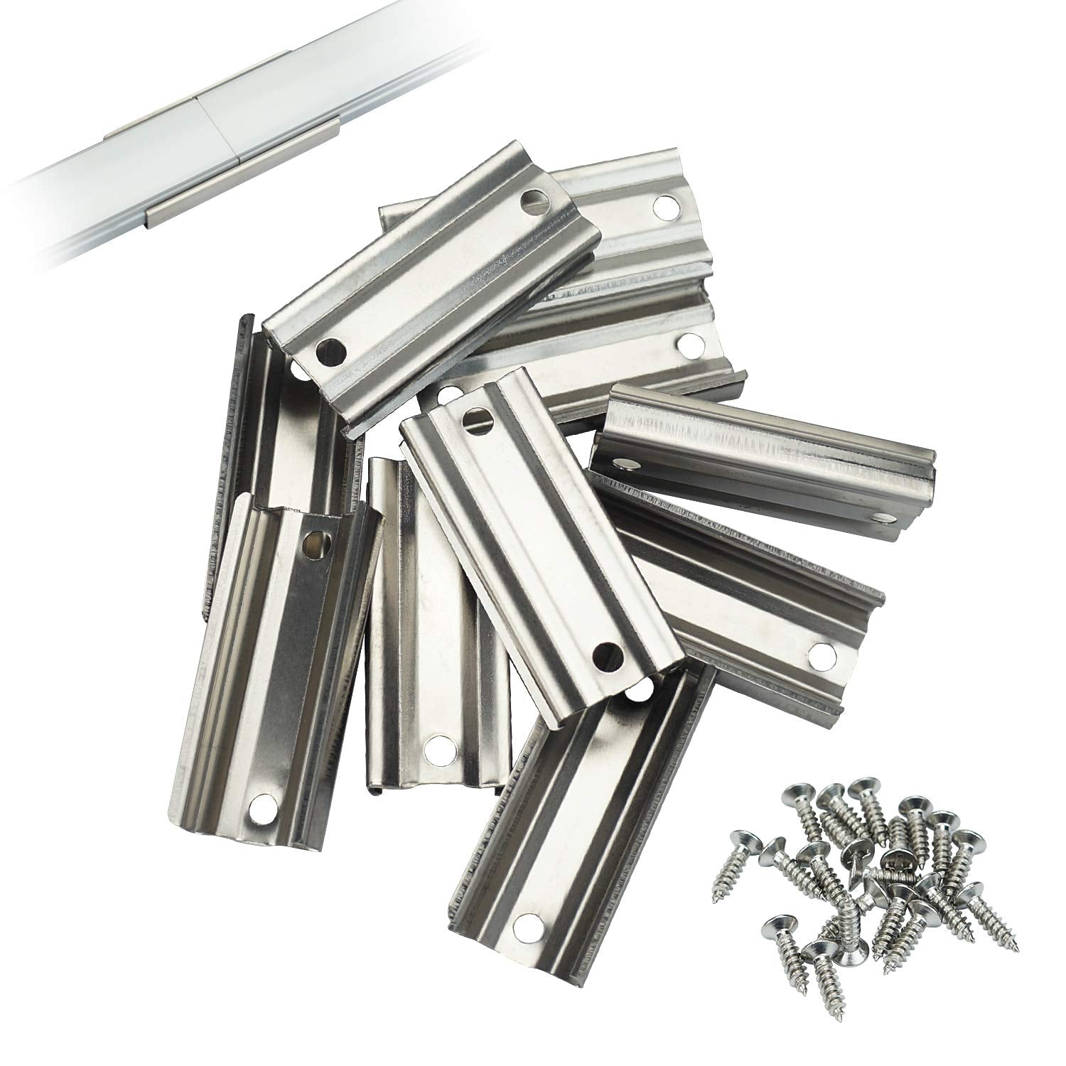 Muzata 10 Pack Extension Connector for LED Channel, Stainless Steel, Model MZZ335, 17MM Width U Shape