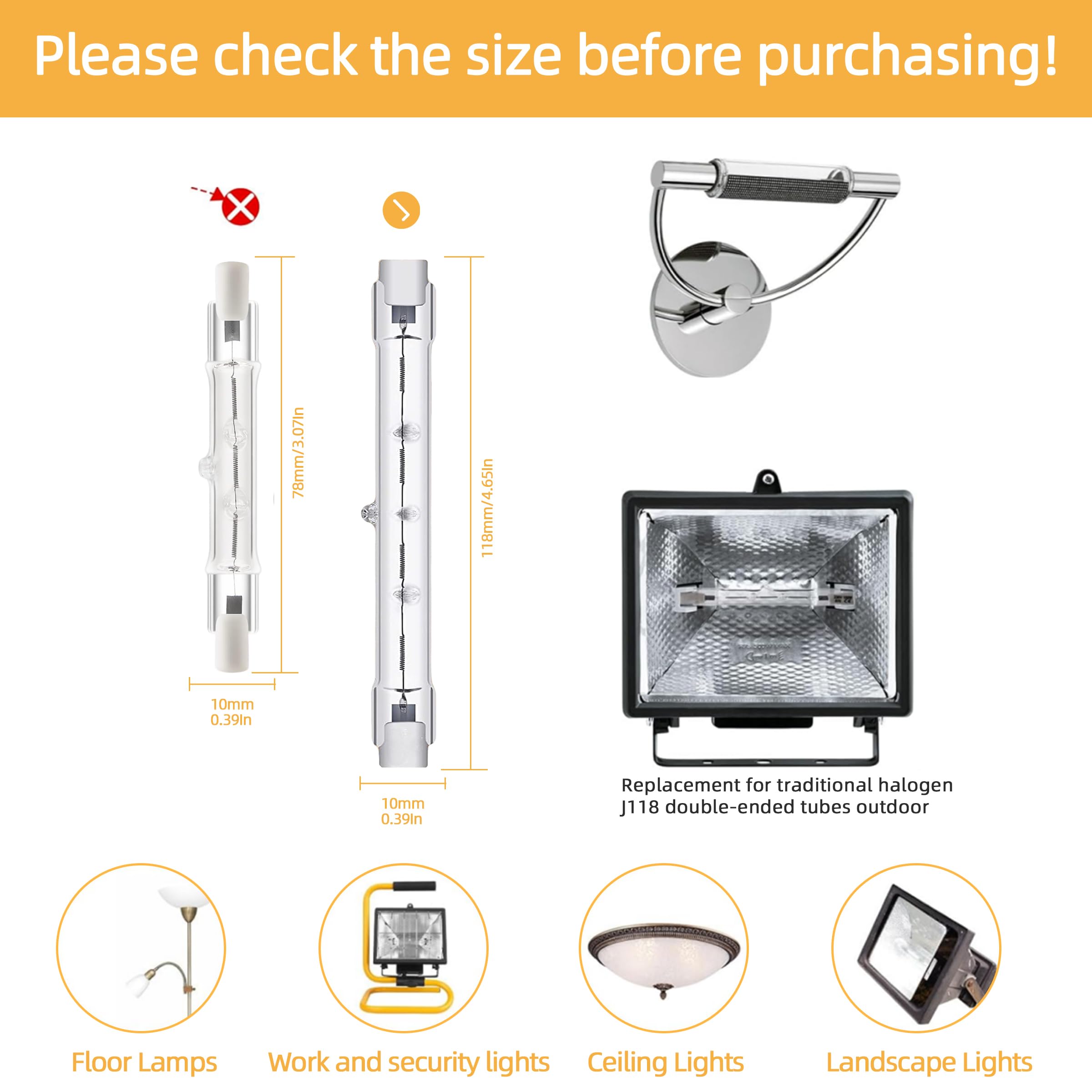 MISDOOD R7S Halogen Light Bulbs, 120V 300W, 4.6 Inch Double Ended, Clear Glass, Dimmable, 6 Pack