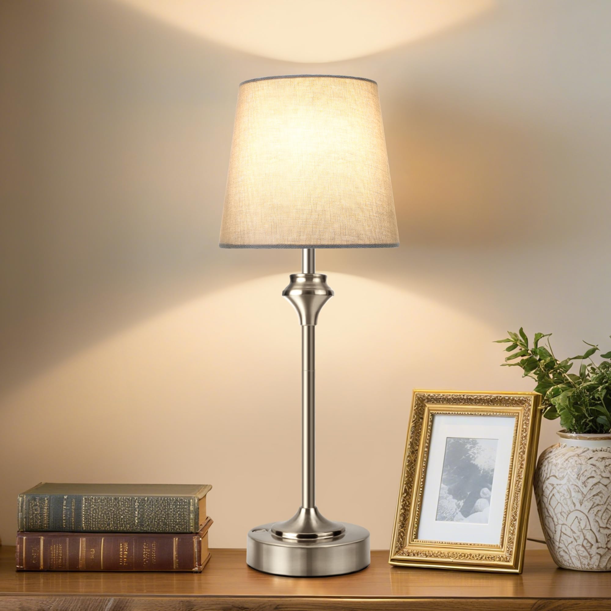 NIORSUN Portables Cordless Table Lamp,Flaxen Fabric Shade Battery Operated Lamp,5200mAh Bedside Table Lamp with Warm White,3 Way