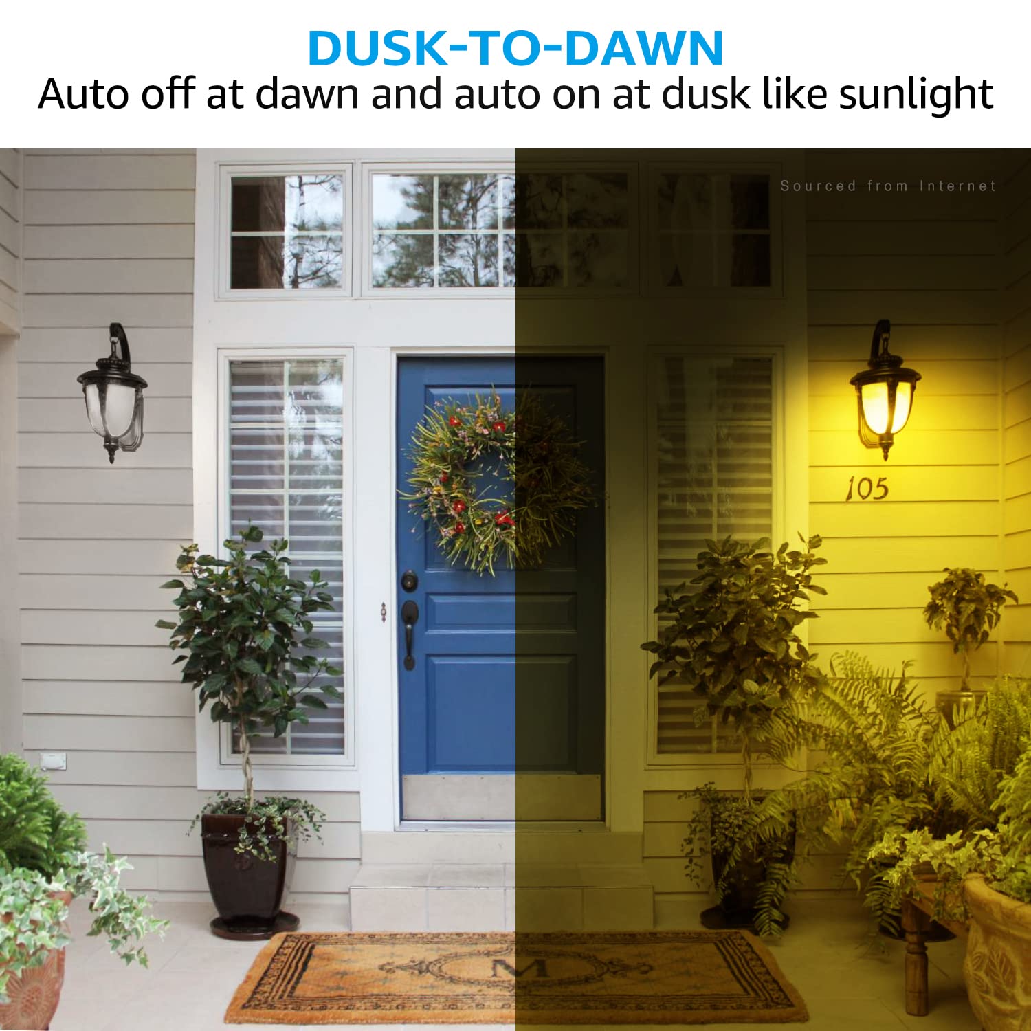TORCHSTAR LED Dusk to Dawn Yellow A19 Light Bulb, 9W 2700K Soft White, Photocell Sensor, UL Listed, Pack of 4