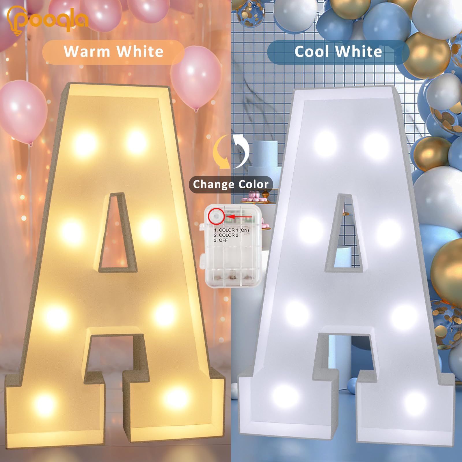 Pooqla 3FT Marquee Light Up Letter Z, Cool White & Warm White LED Decoration for Parties, Model 3FT-FXDJ 2W-Z