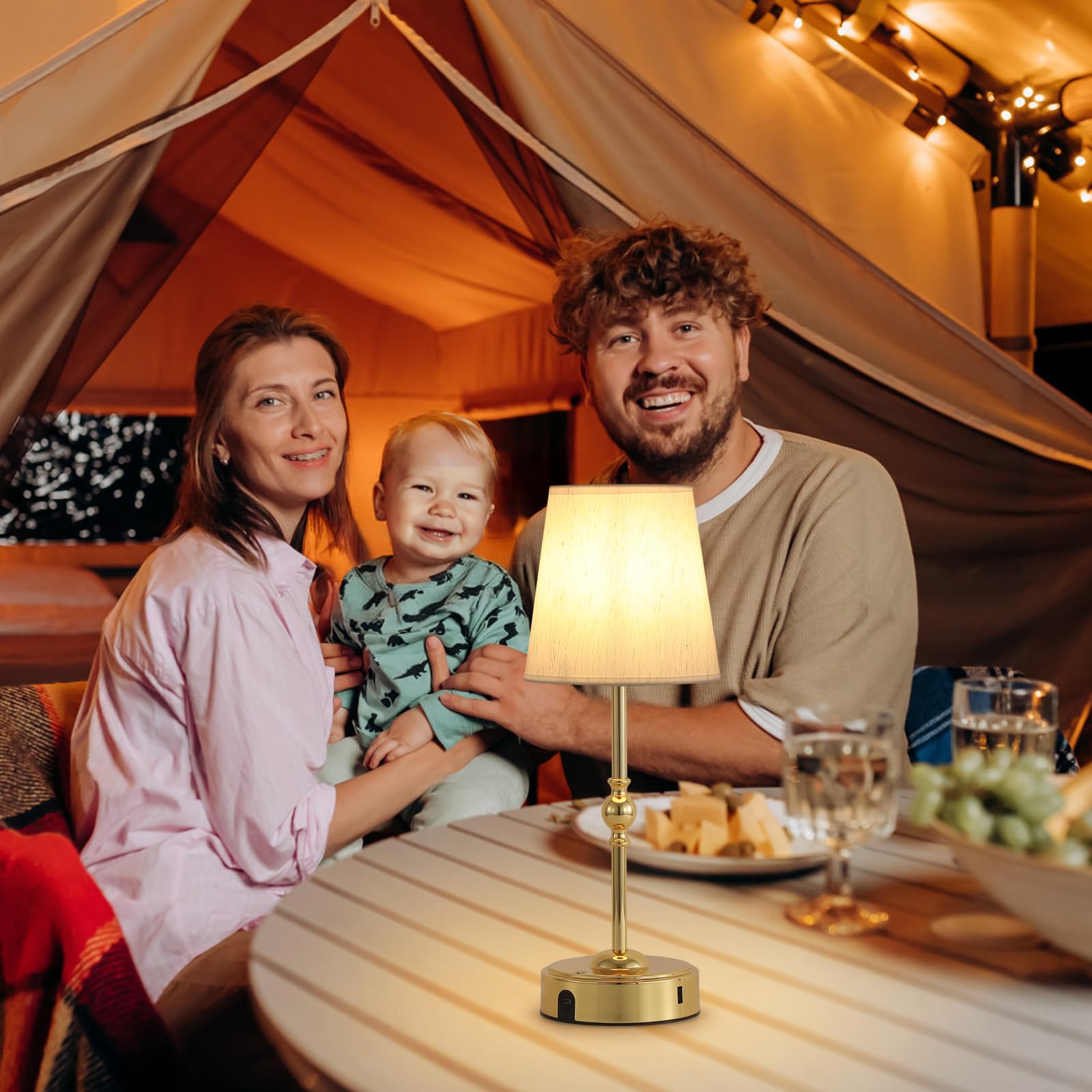 MEIXISUE Cordless LED Table Lamp with Dimmer, 10000mAh Rechargeable, Small Gold, Model T2501C, Ideal for Home, Camping, and Outdoor Use