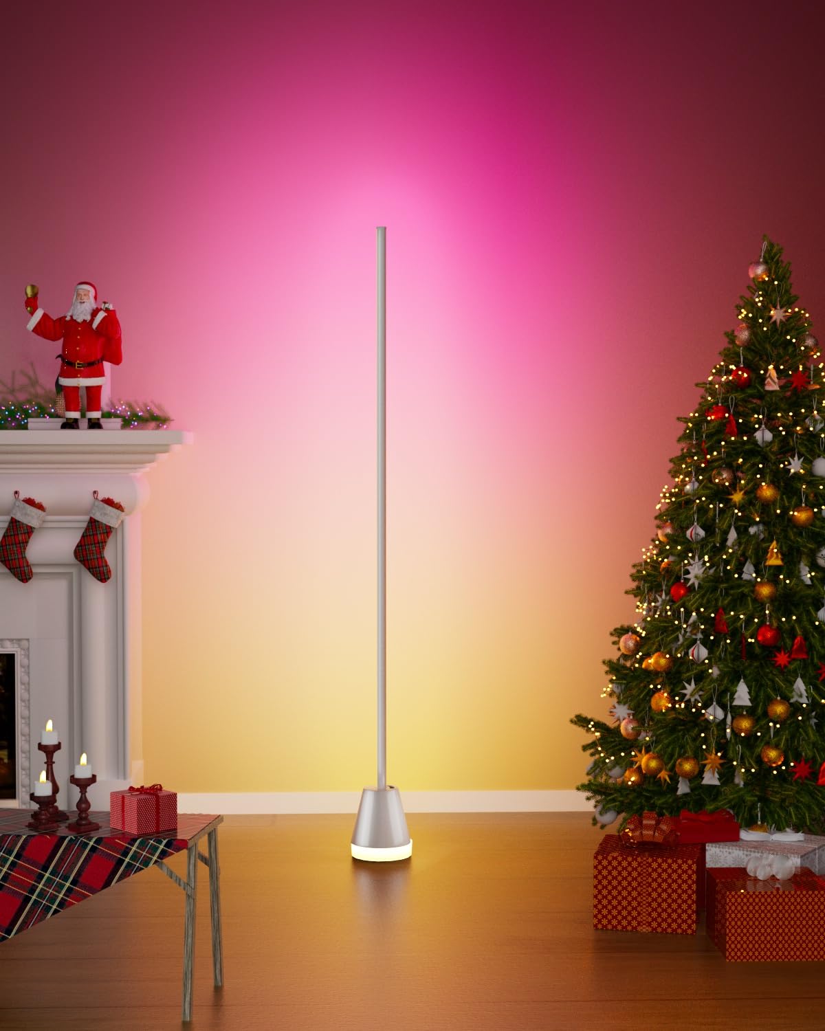 Keepsmile Smart RGB LED Corner Floor Lamp, Music Sync, 172 LEDs, Aluminum, Model HX-818, White