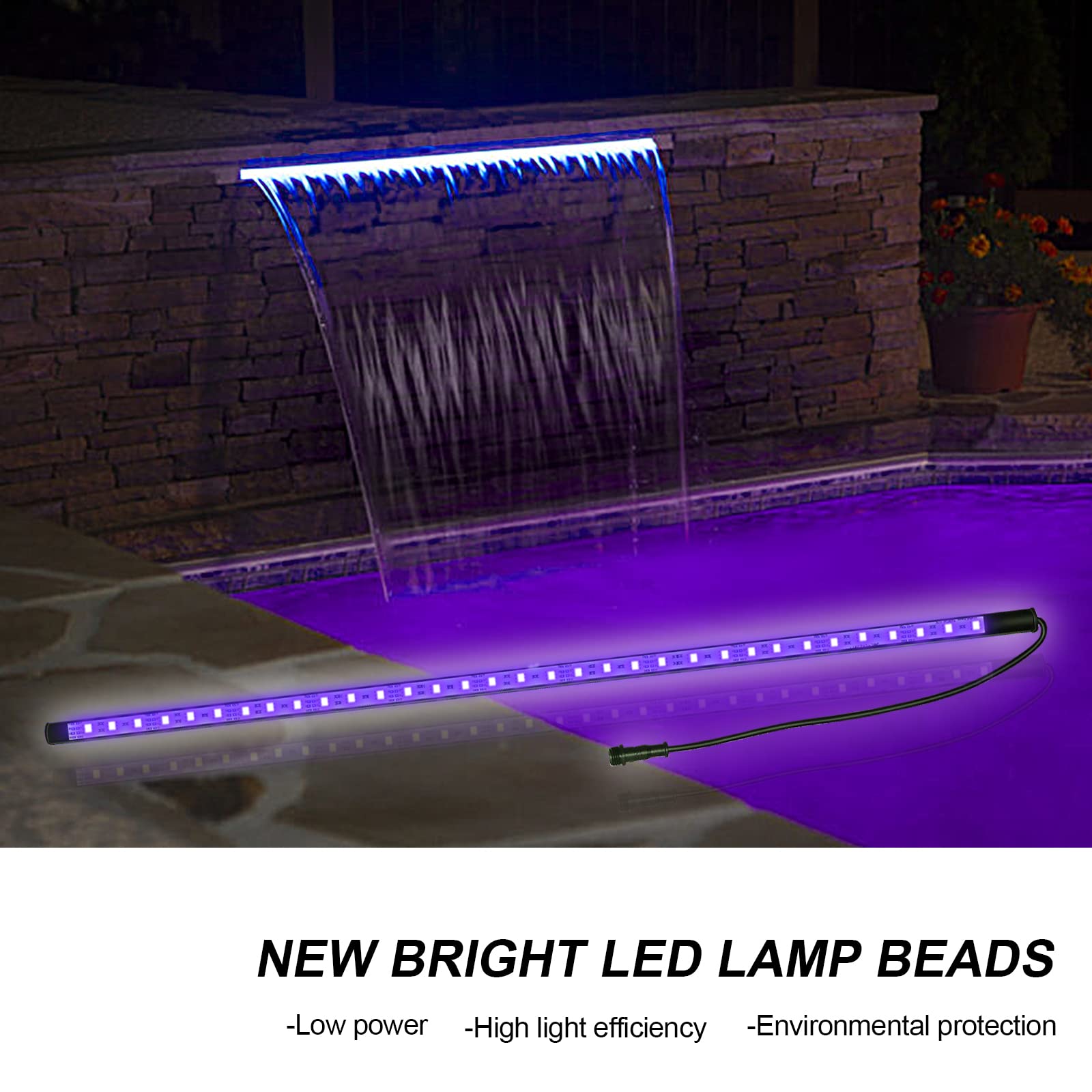 Longrun 34.85" LED Strip - Waterproof Color Changing Garden Lights for Pond, Pool, and Home Decoration - Black, Polycarbonate