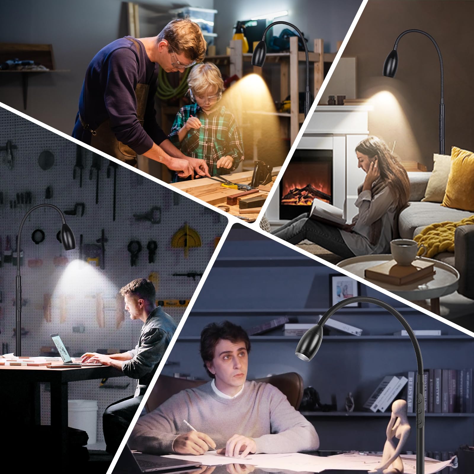 Reading Floor Lamp, 72&quot; Tall Led Lamp With Flexible Gooseneck, Dimmable Zoomable Spotlight, Adjustable Color Beam Standing Lamp, Touch & Remote Control, Task Craft Bedroom Living Room (Brushed Nickel)