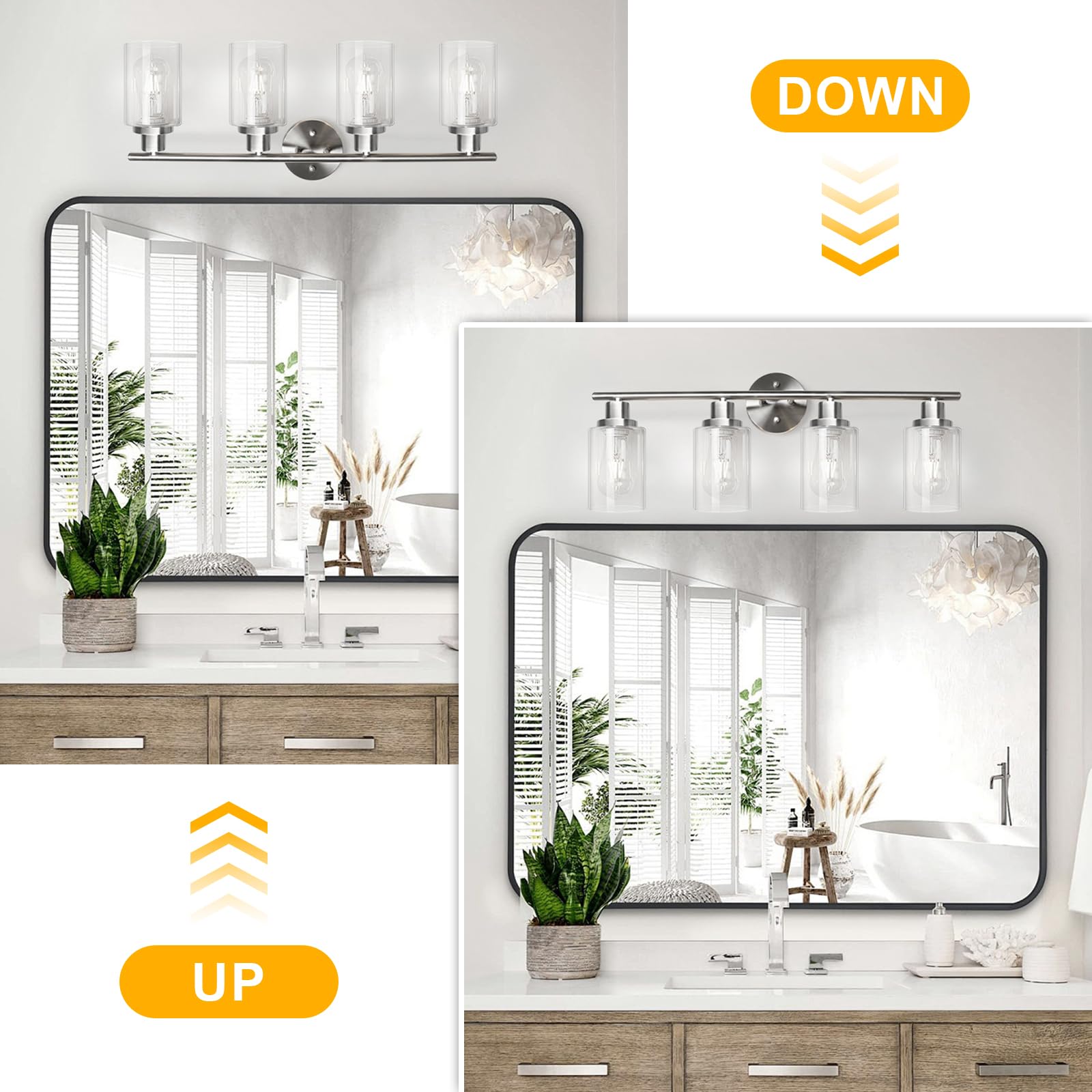 Unicozin 4 Light Vanity Lights, Bathroom Light Fixtures Over Mirror, Brushed Nickel Wall Sconce Light With Clear Glass, Wall Lig