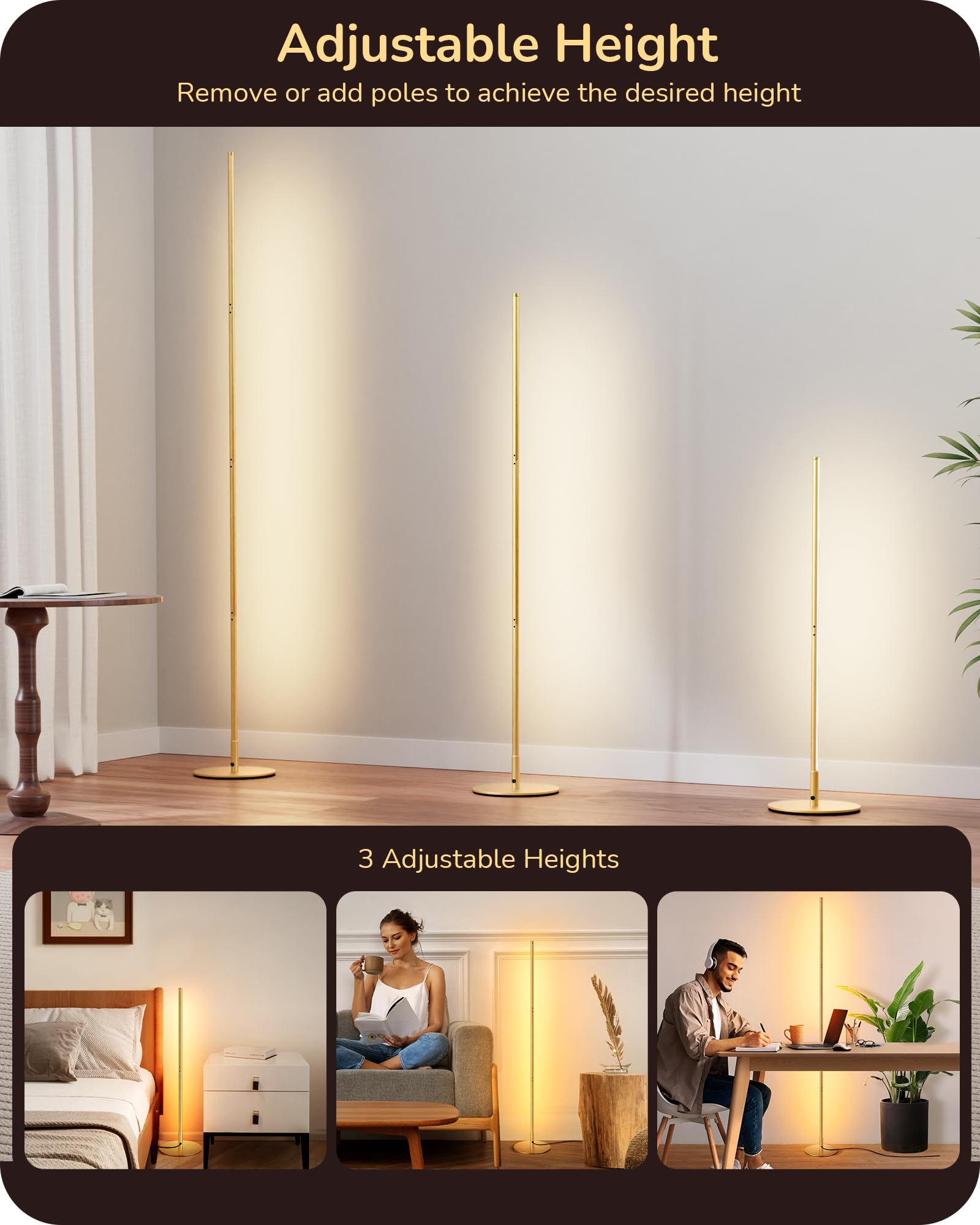 Edishine Led Corner Floor Lamp, Set Of 2 Corner Light, Modern Minimalist Lit Lamp, Adjustable Standing Lamp, 7 Color Temperature