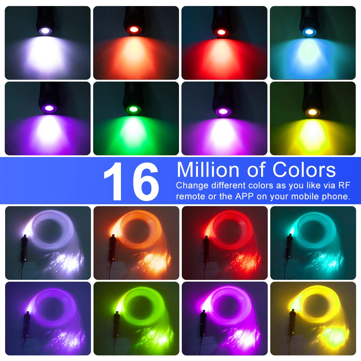 Azimom Car Use 6W Rgbw 150Pcs 0.03In 6.5Ft Fiber Optic Lights Starlight Ceiling Light Kit End Glow Optic Cable Music Mode App Remote Sensory Lighting Indoor Home Headliner Decoration