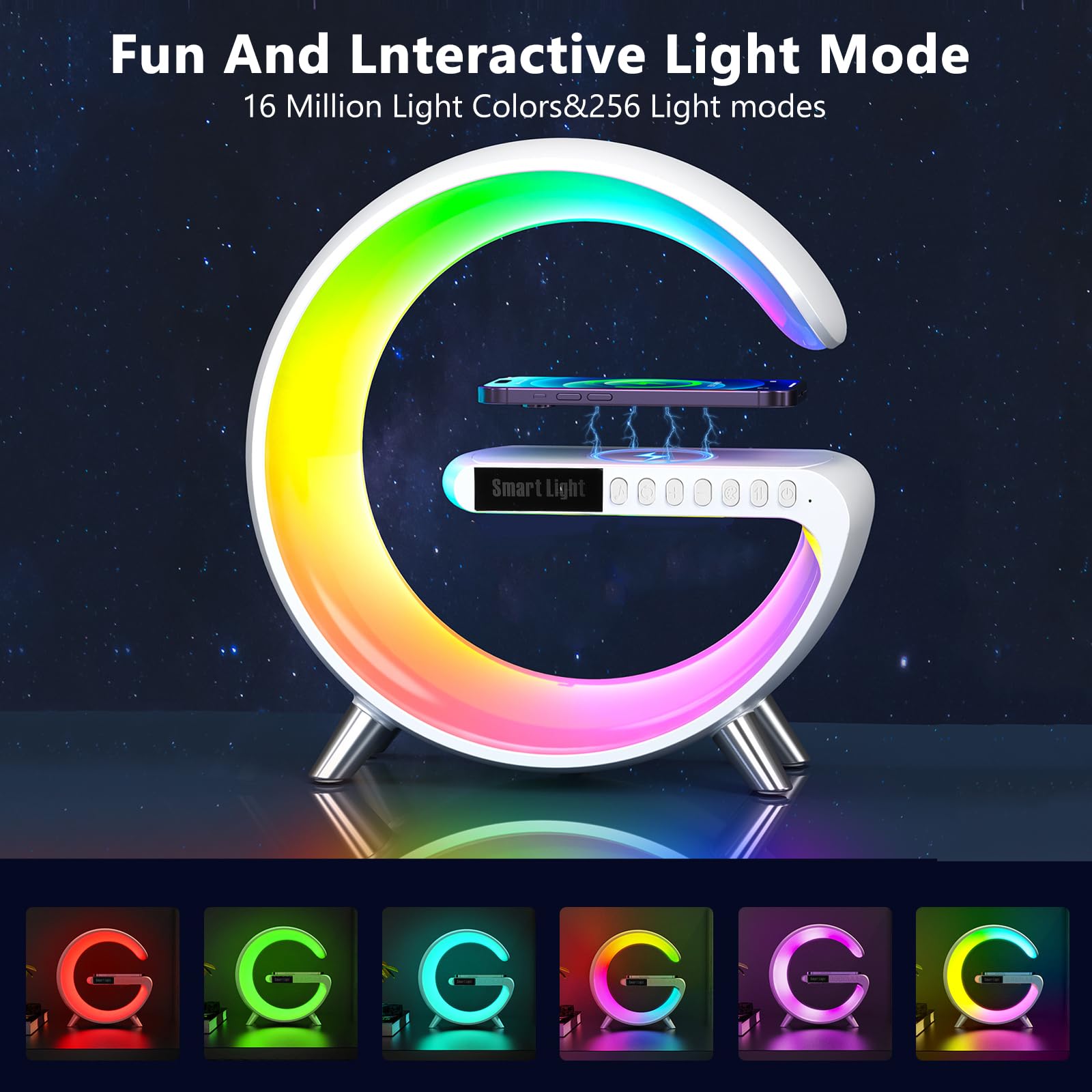 Wireless Charger Atmosphere Lamp, 2025 New Intelligent Led Table Lamp, Dimmable Night Light Bedside Lamp, App Control Usb Chargi