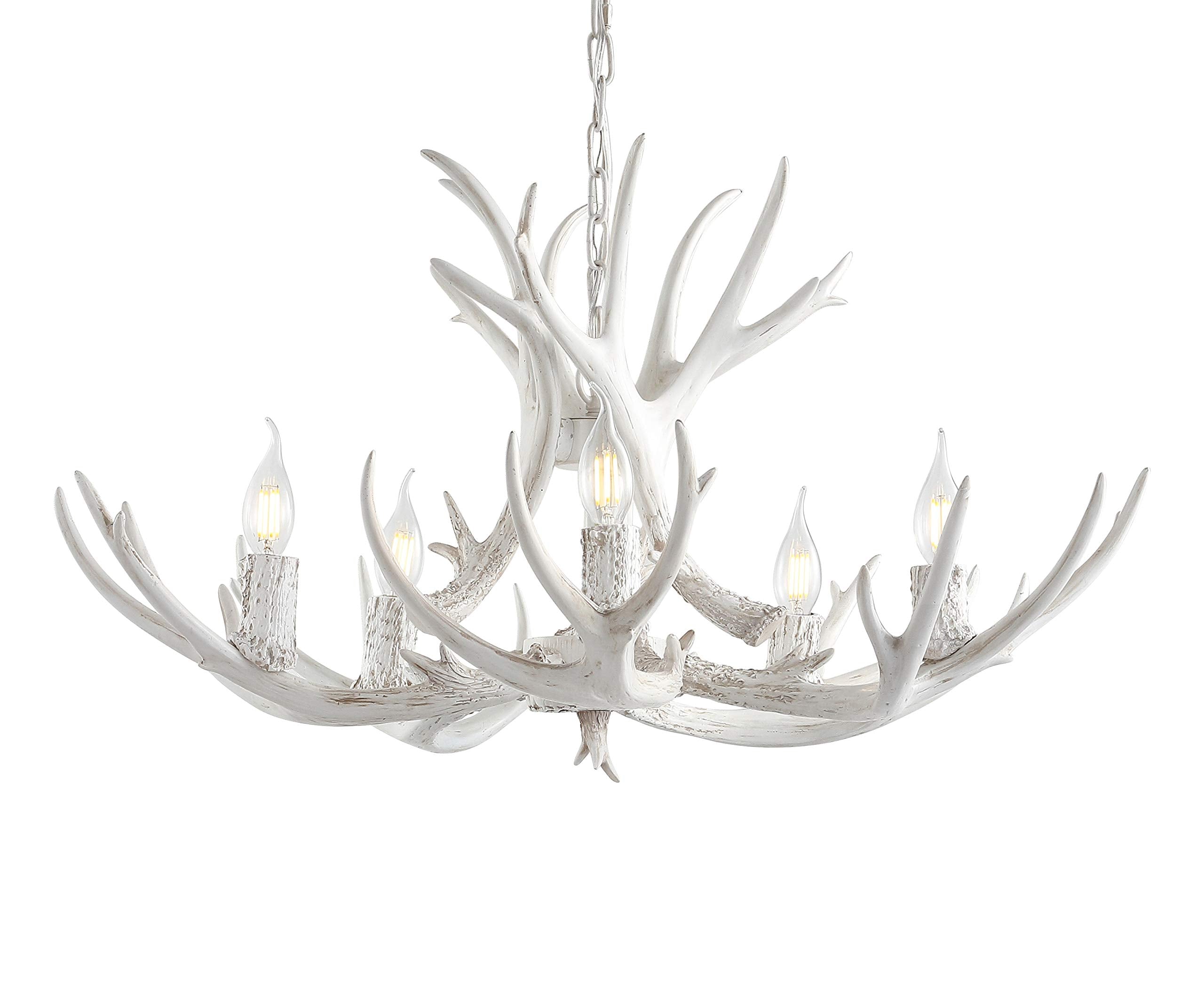 JONATHAN Y JYL6300B Eldora 30'' Adjustable Resin Antler 5-Light LED Chandelier, Glam, Rustic,Cottage,Transitional, Dimmable Dini
