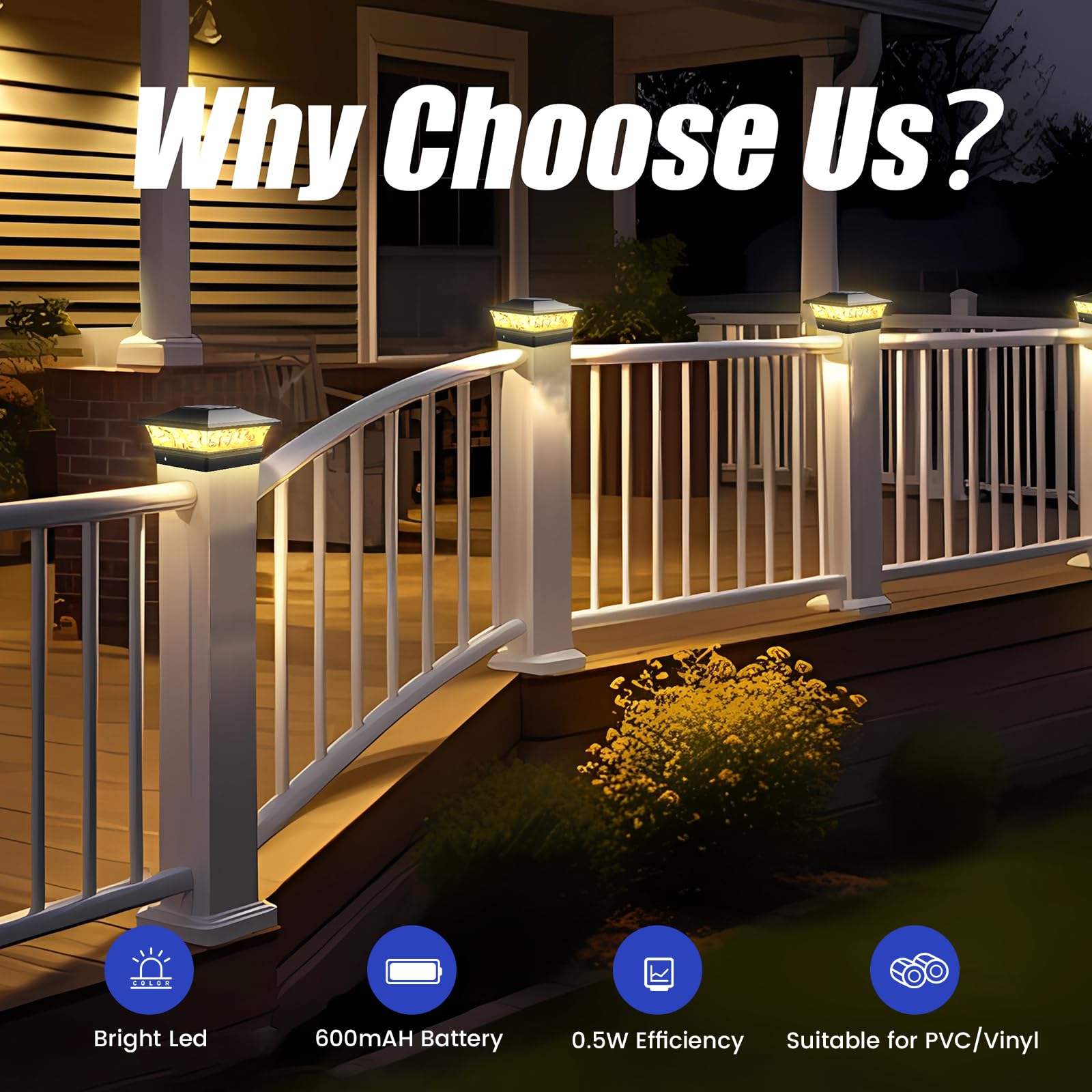 Aponuo Solar Post Cap Lights,Deck Post Lights Solar Powered 2 Color Mode Outdoor Waterproof For Fence Post Caps 4X4,6X6 Wood&4X4