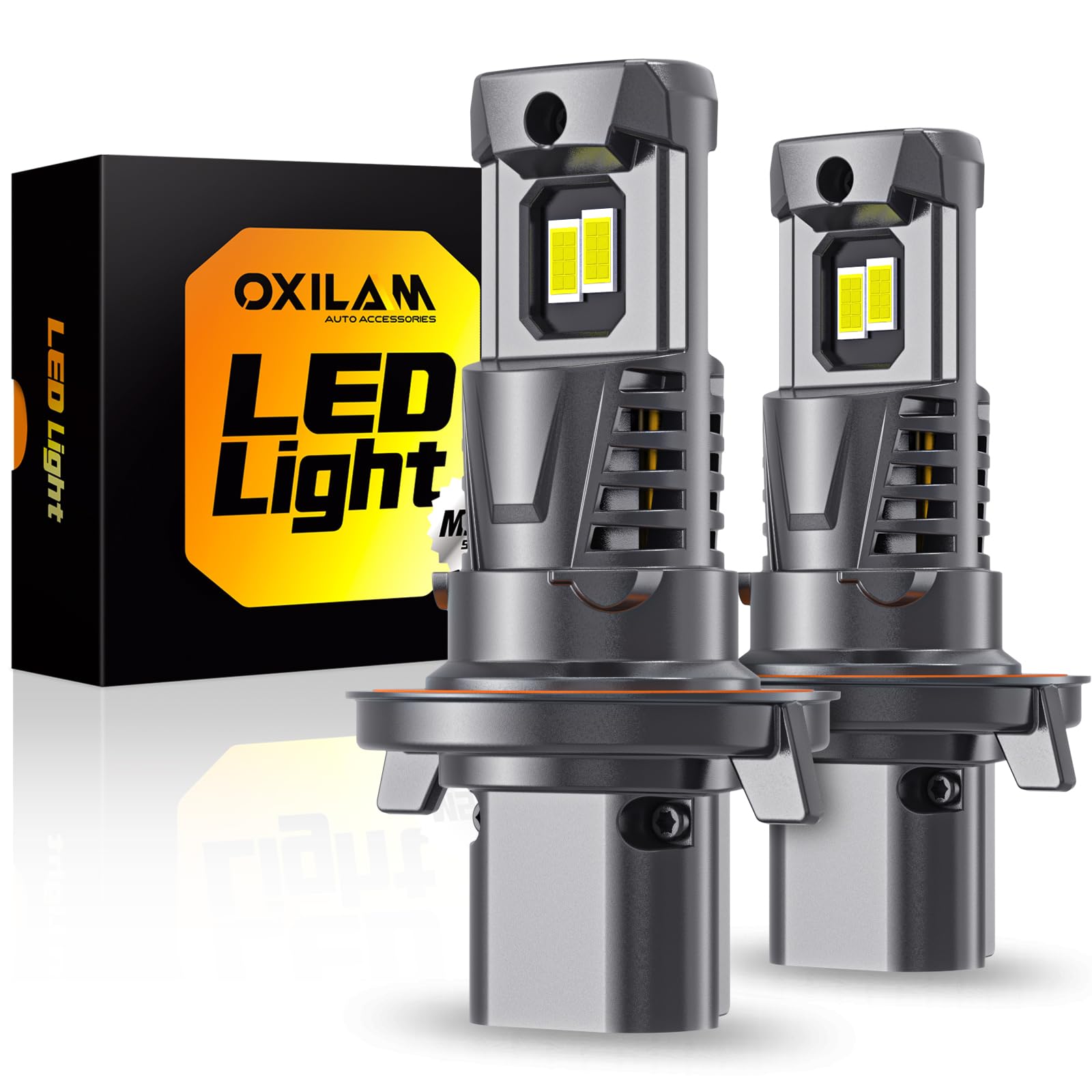 OXILAM H13 9008 Light Bulbs, 800% Brightness, 6500K Cool White, Mini Size, Wireless Plug-N-Play, Dual Beam, 2 Pack