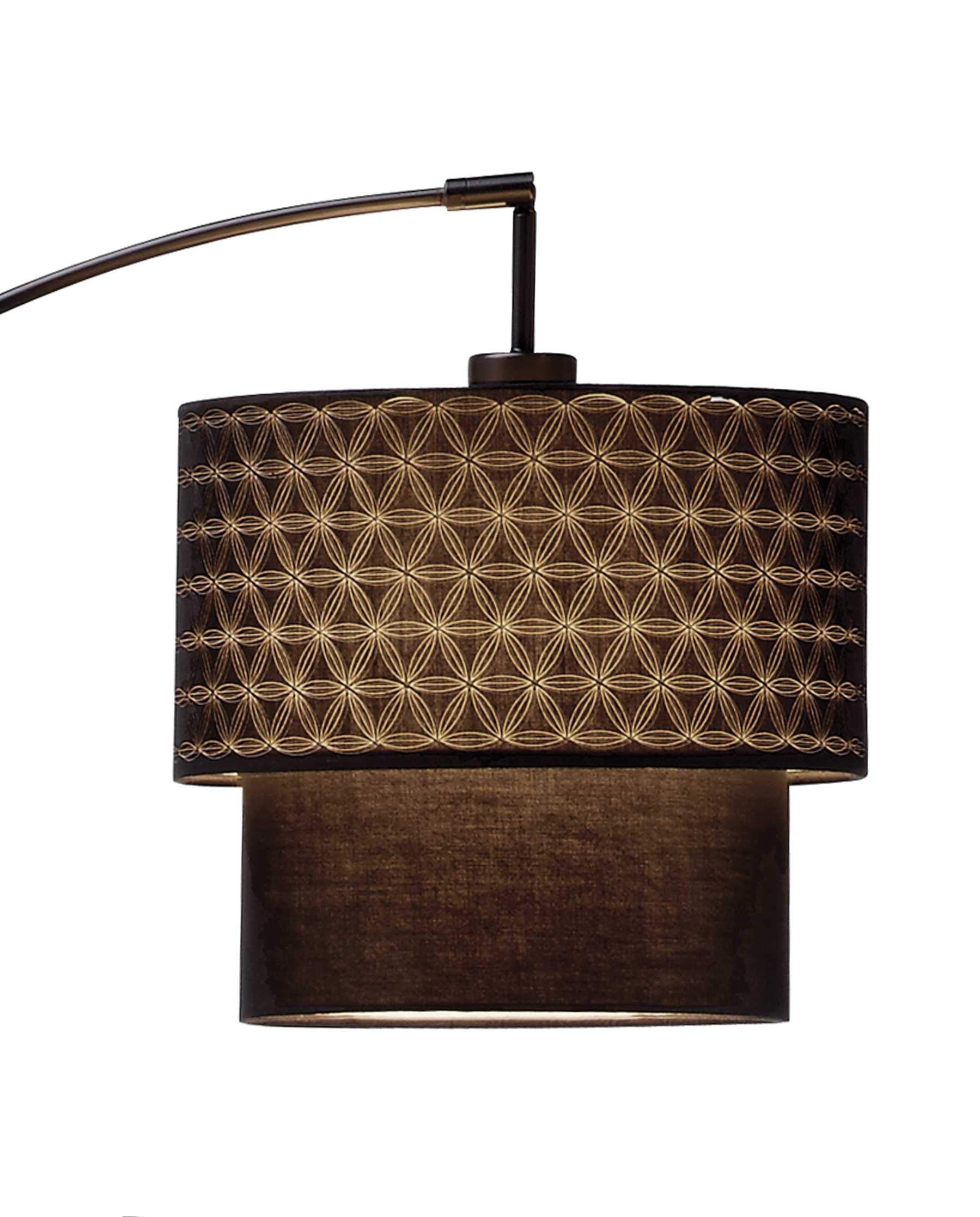 HomeRoots Arched Floor Lamp with Brown Drum Shade, Metal, 71in Tall, Black