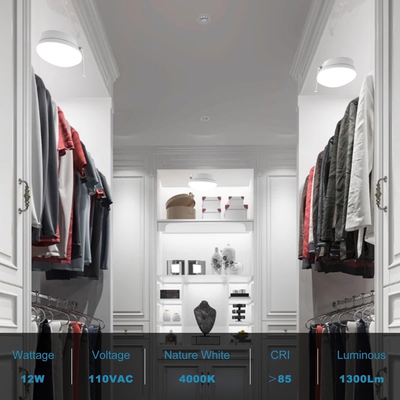 Lightdot 4 Pack 7  Modern Led Ceiling Light With Pull Chain 12W 4000K  1300Lm  125W E26 Bulb Replacement  Energy Saving Flush Mount Lighting For Closets/Bedroom/Corridor