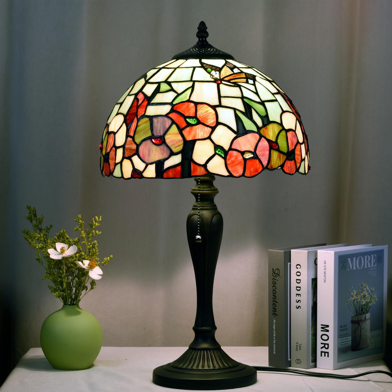 Homebeauty Tl0002 Tiffany Traditional Tiffany Style Table Lamp 21.5'' High Blossoming Antique Stained Glass Lamp For Living Room