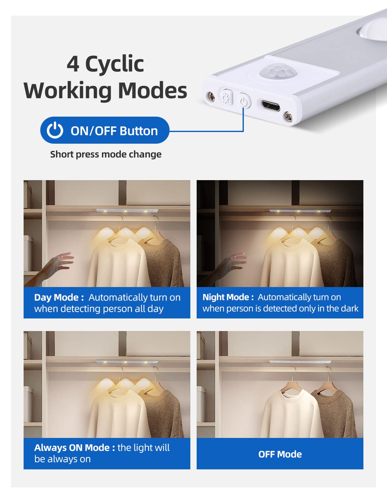 Garto Silver Led Under Cabinet Light 2 Pack - 11.81 Inch Motion Sensor Usb Rechargeable