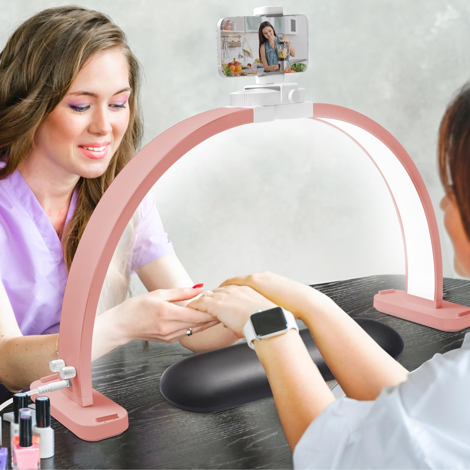 CGBE Half Moon Light for Nail Desk with Phone Holder, Extra Large 30In 45W Nail Tech Light, Nail Table Lamp with 3 Color Modes &