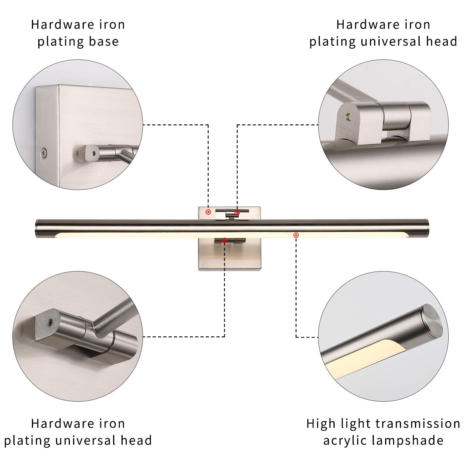 Joosenhouse LED Picture Light Fixture 24.4in Brushed Nickel 14W Non-Dimmable Model 7110