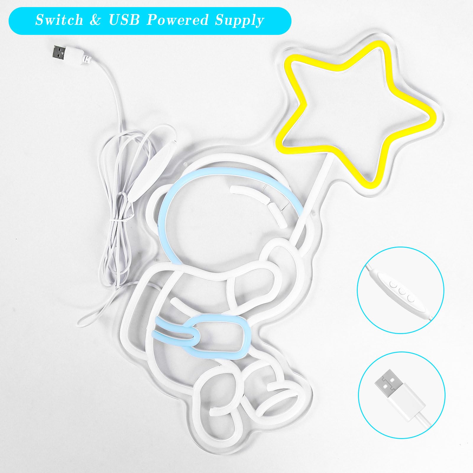 Astronaut Star Neon Sign Spaceman Led Neon Light For Wall Decor Dimmable Astronaut Holding Stars Signs Lights Space Decor For Boys Christmas Gift  Kids  Game Room  Man Cave