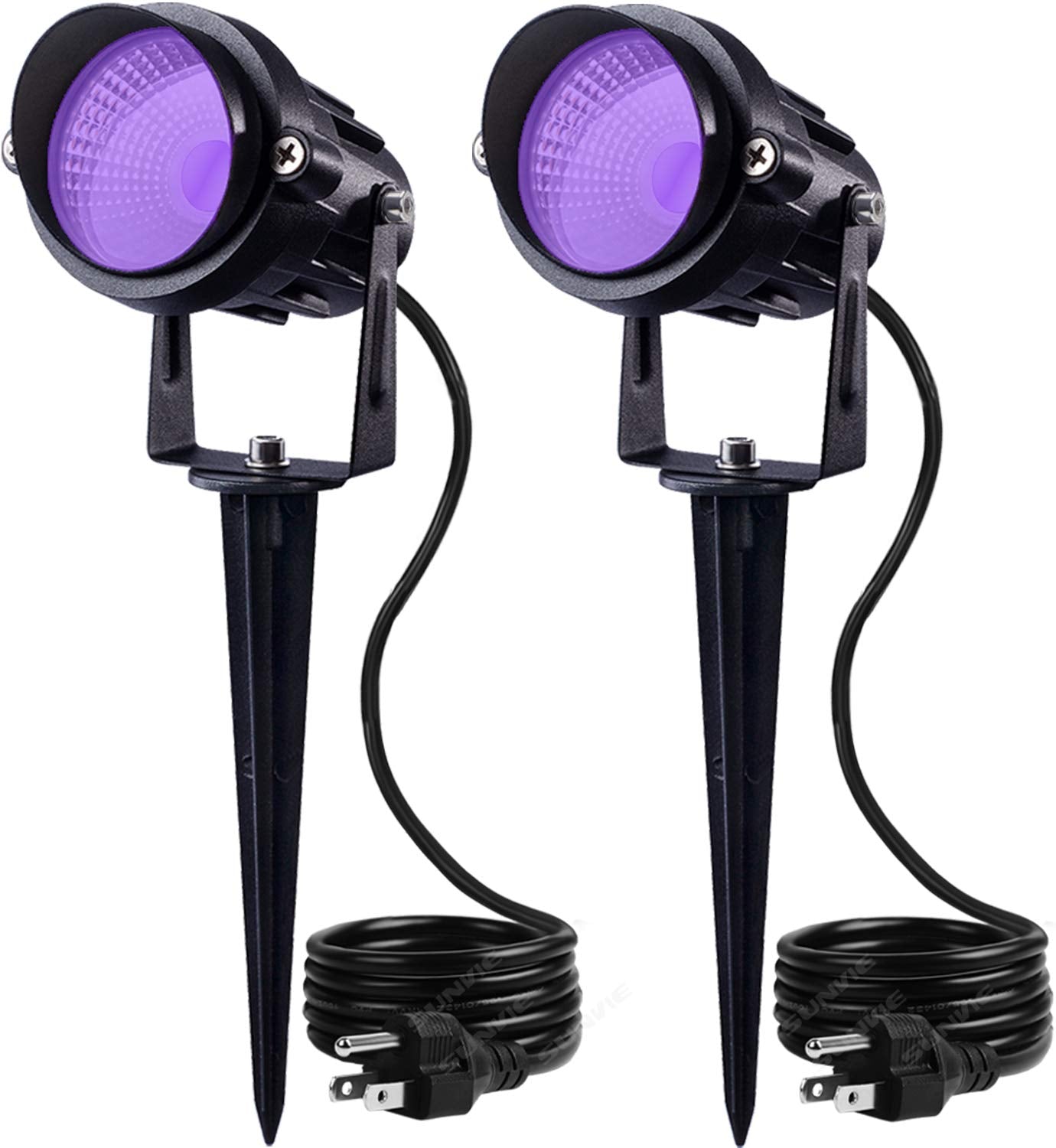 SUNVIE Outdoor Black Light Halloween Spotlight, 12W Purple LEDs, Waterproof, US Plug, 90 Degree Beam, Ideal for Parties, Clubs, Bars, Gyms, Decoration, 2 Pack