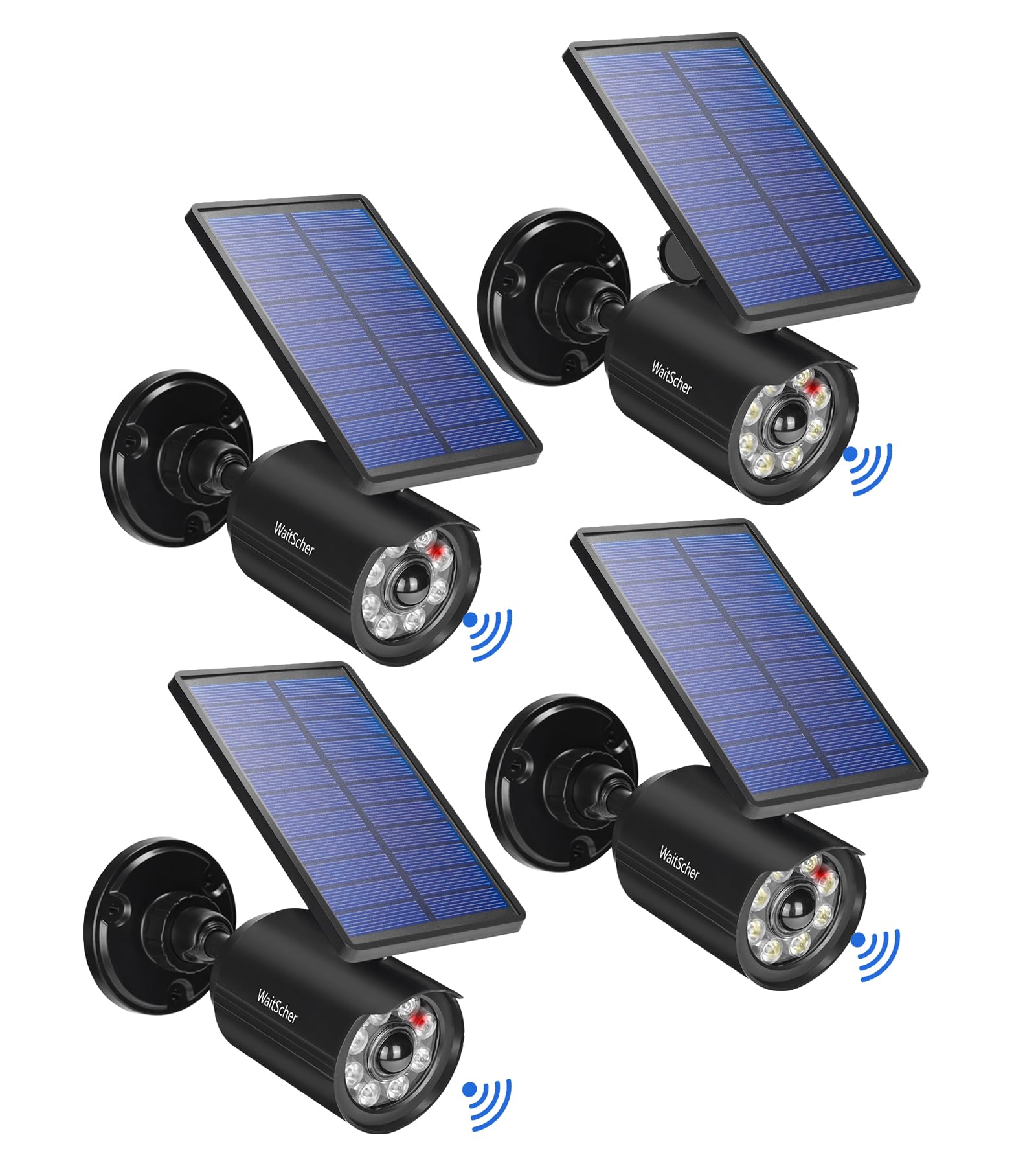 Waitscher Solar Motion Lights Outdoor, Waterproof, 1800Lm, Fake Camera, 4 Pack, Black