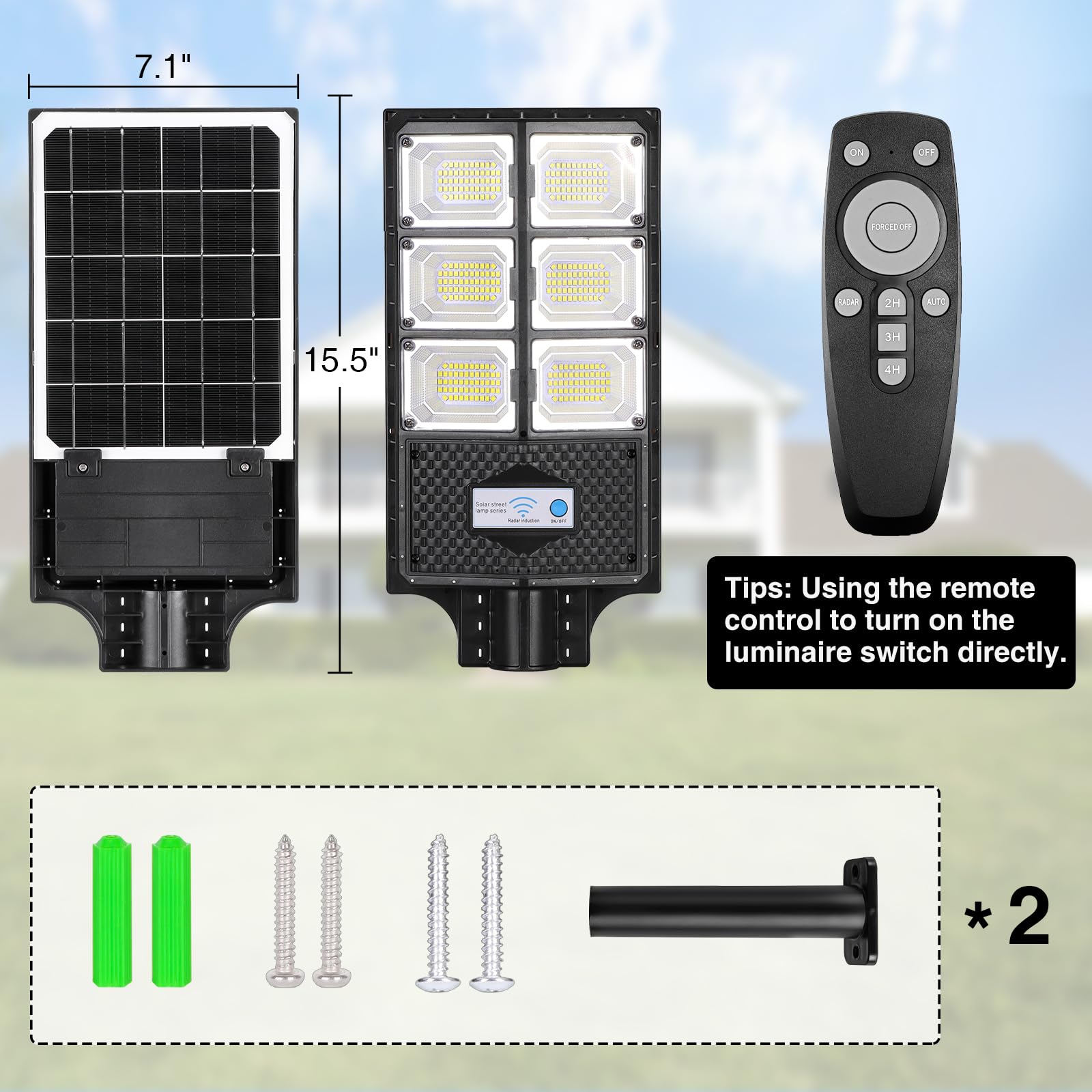 ZJOJO Solar Lights Outdoor, 6500K 10000LM, Motion Sensor & Remote, 336 LEDs, Waterproof, 2 Pack, Black