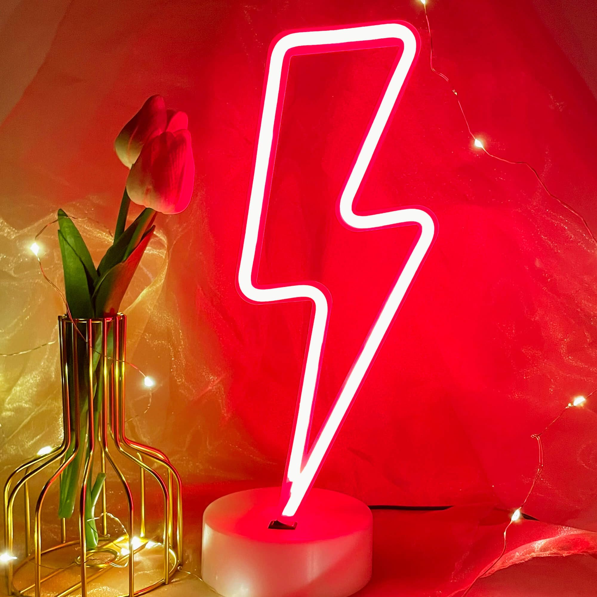 VIFULIN Lightning Bolt Neon Sign Light - USB/Battery Operated LED Decor for Bedroom, Game Room, Man Cave - Red, Model QDJZNHD.Z003R