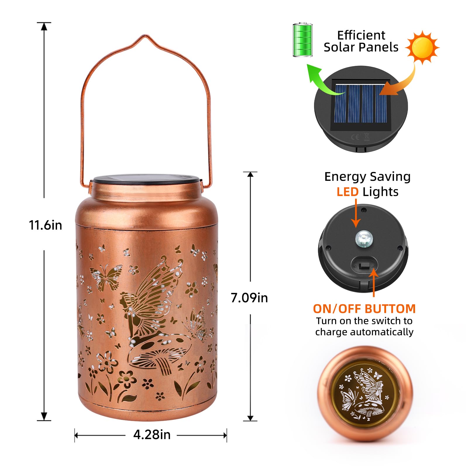2 Pack Fairy Solar Lanterns Outdoor Waterproof Hanging Butterfly Solar Lights Metal Solar Decorative Led Lanterns Outside Gifts