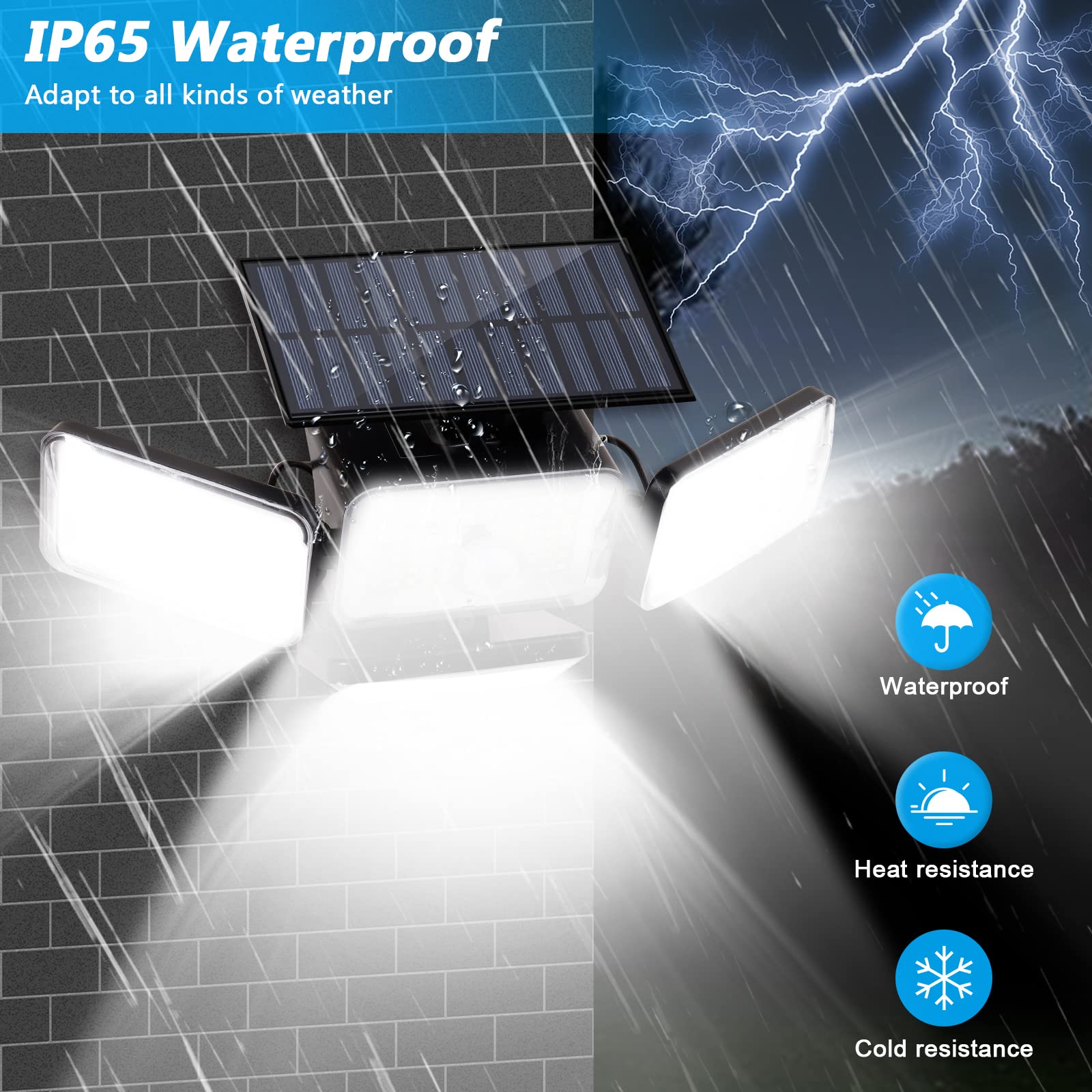 Mokot Solar Outdoor Lights, Ip65 Waterproof Motion Sensor, 4 Heads, 2 Pack, Cool White