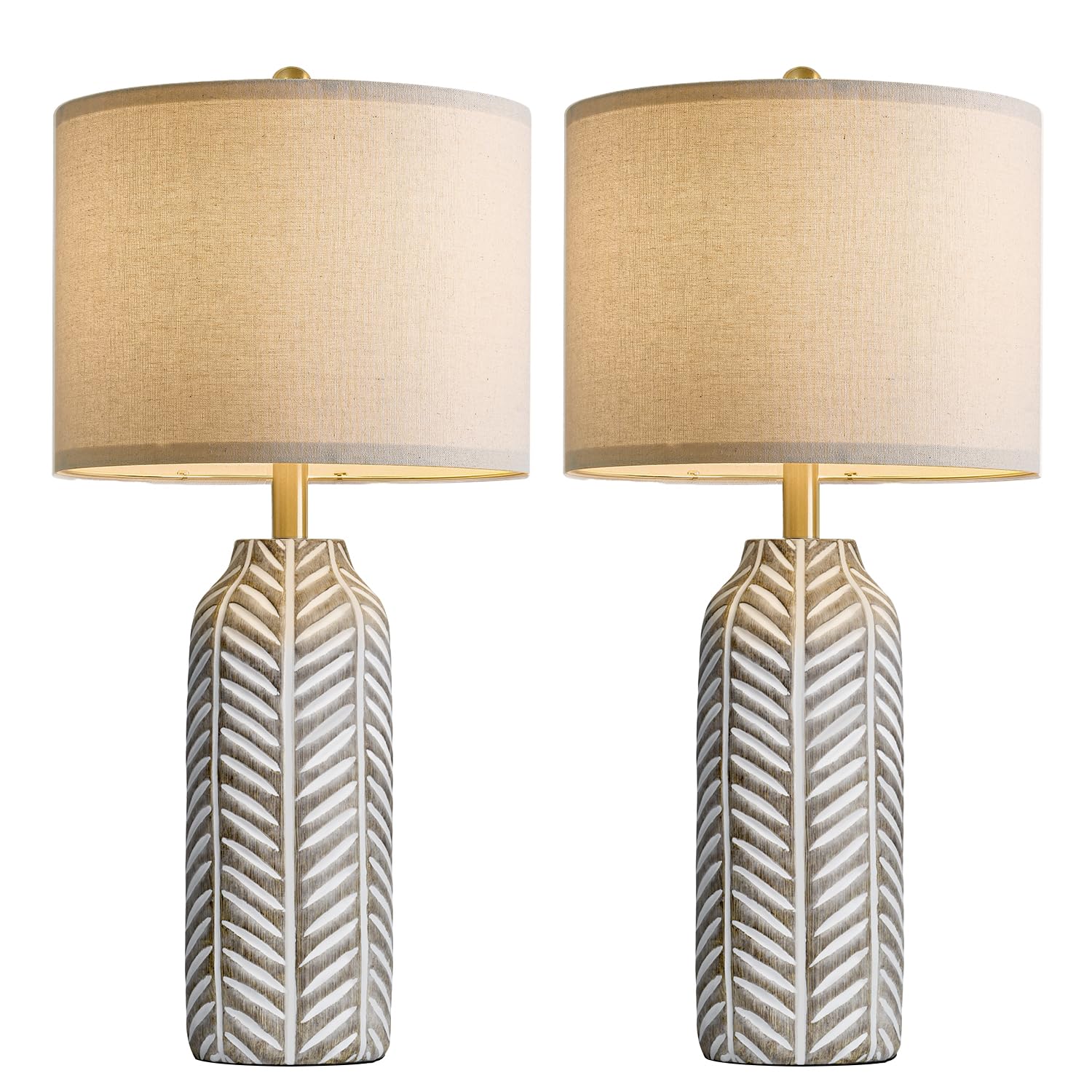 BOBOMOMO 26" Retro Farmhouse Lamps Set of 2 - Vintage Leaf Design, Weathered Wood Resin, Ideal for Living Room, Bedroom, Nursery