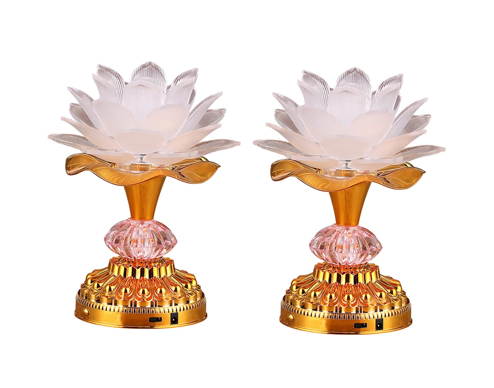 Omeet Colorful LED Lotus Buddhist Lamp, Eco-Friendly Plastic, Model OMNL078G, Light White