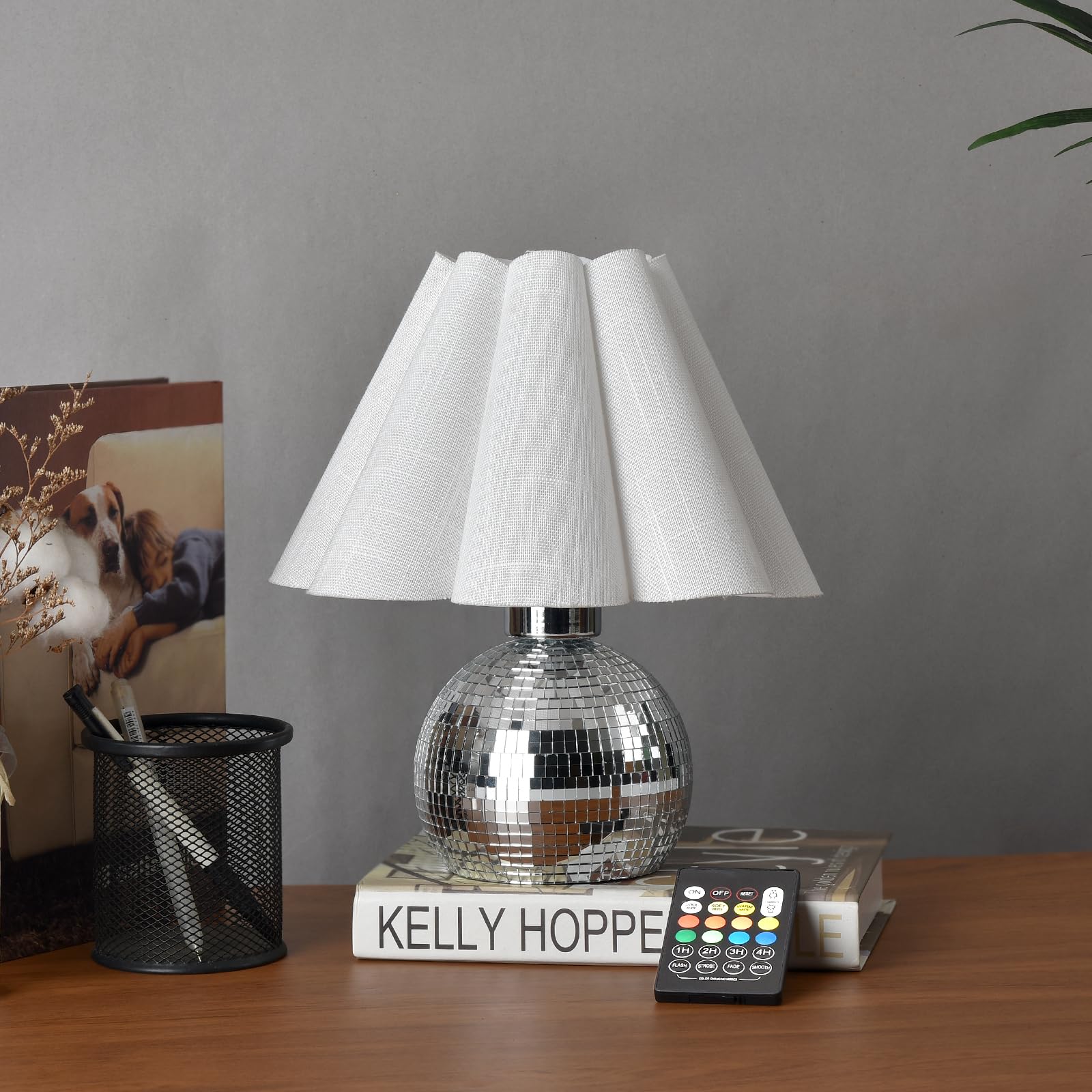 Rechargeable Crodless Small Funky Table Lamp, Battery Operated Remote Control Disco Mini Table Lamps for Bedroom Nightstand, Fun