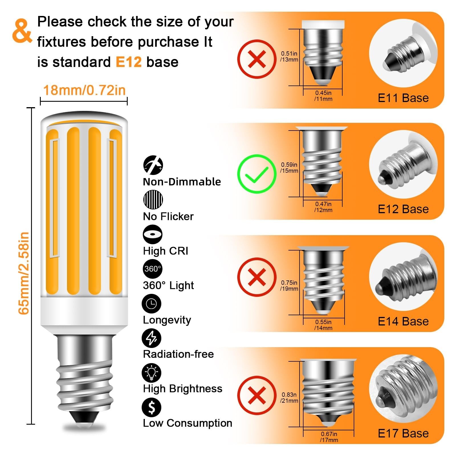 Zhenming E12 Led Bulb, 7W Dimmable Replacement 75W Light Bulbs, 120V 750Lm E12 Led Candelabra Bulbs C7 T3/T4 Light Bulbs For Cei