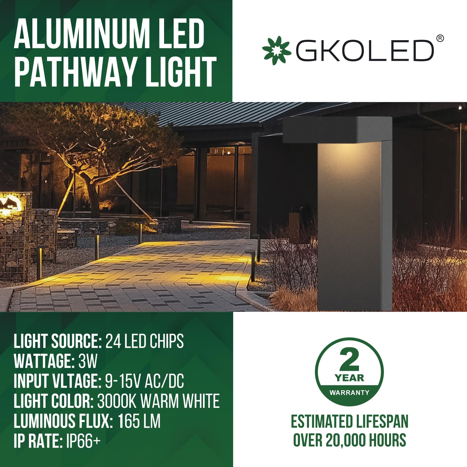 Gkoled 8-Pack Low Voltage Landscape Pathway Light Fixture, 9-15V Ac/Dc Outdoor Walkway Lighting With 3W Led Chips For Yard Lawn,