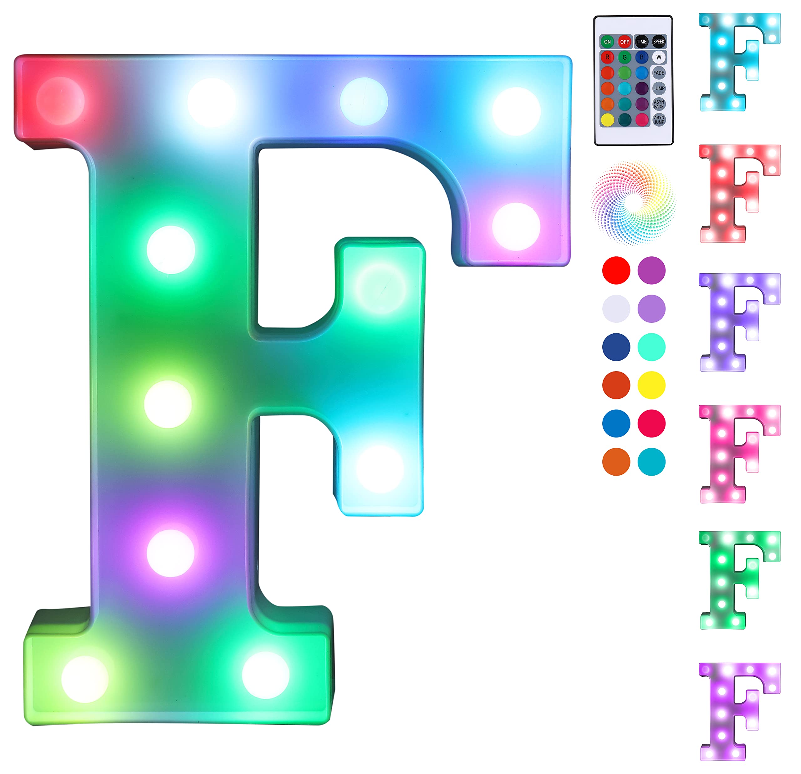 Foaky Colorful LED Letter Lights with Remote,Marquee Light Up Letters Sign for Night Light Wedding/Birthday Party Battery Powered Christmas Lamp Home Bar Decoration(F)