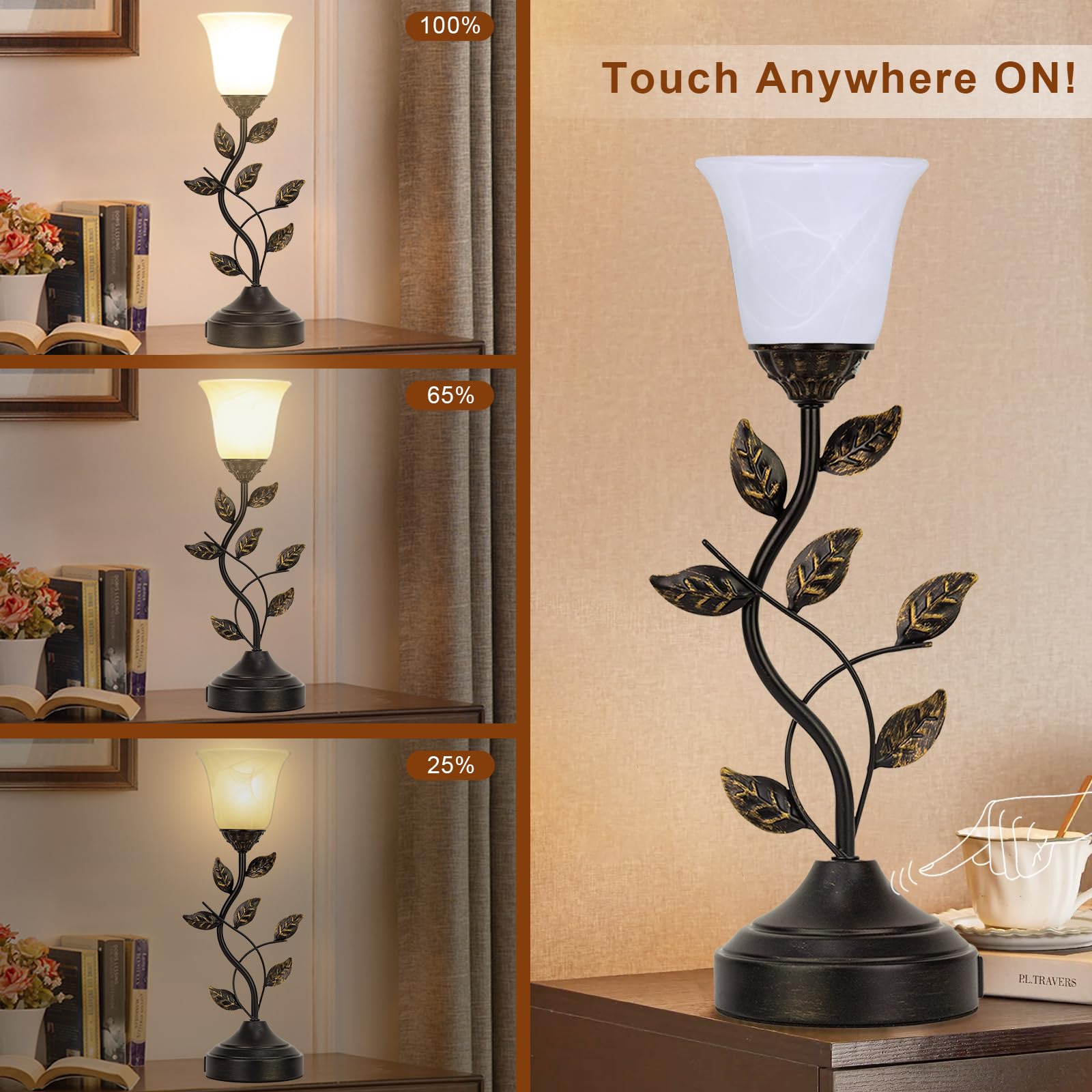 Bedside Lamps Set Of 2, 20 Inch Retro Style Table Lamp For Bedroom Touch Control 3-Way Dimmable With Usb C+A Charging Ports, Tor