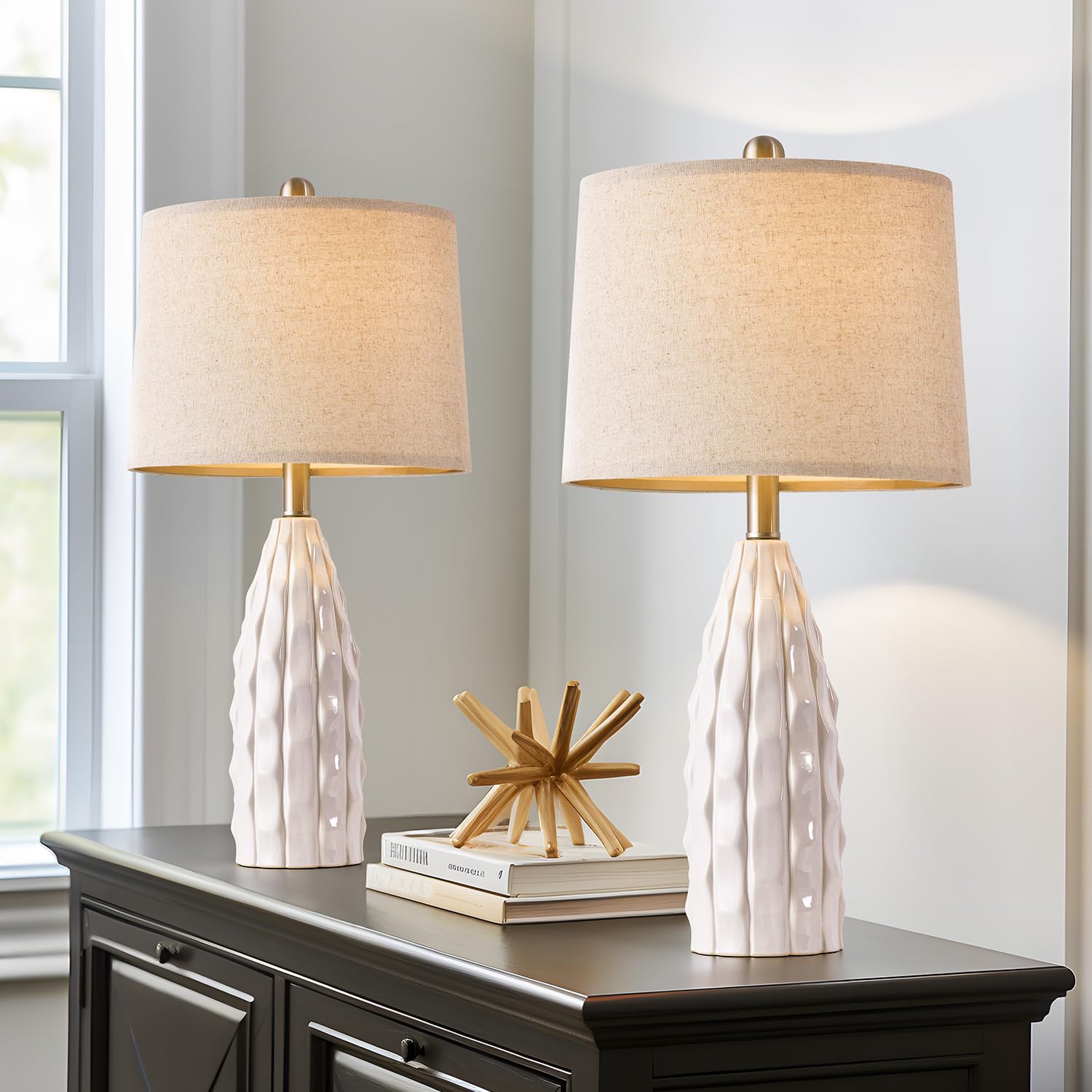 Usumkky 23.75" Ceramic Table Lamps, Bedside Lamps Set Of 2 For Bedroom,Modern Lamps For Night Stands, Farmhouse Lamps For Living Room