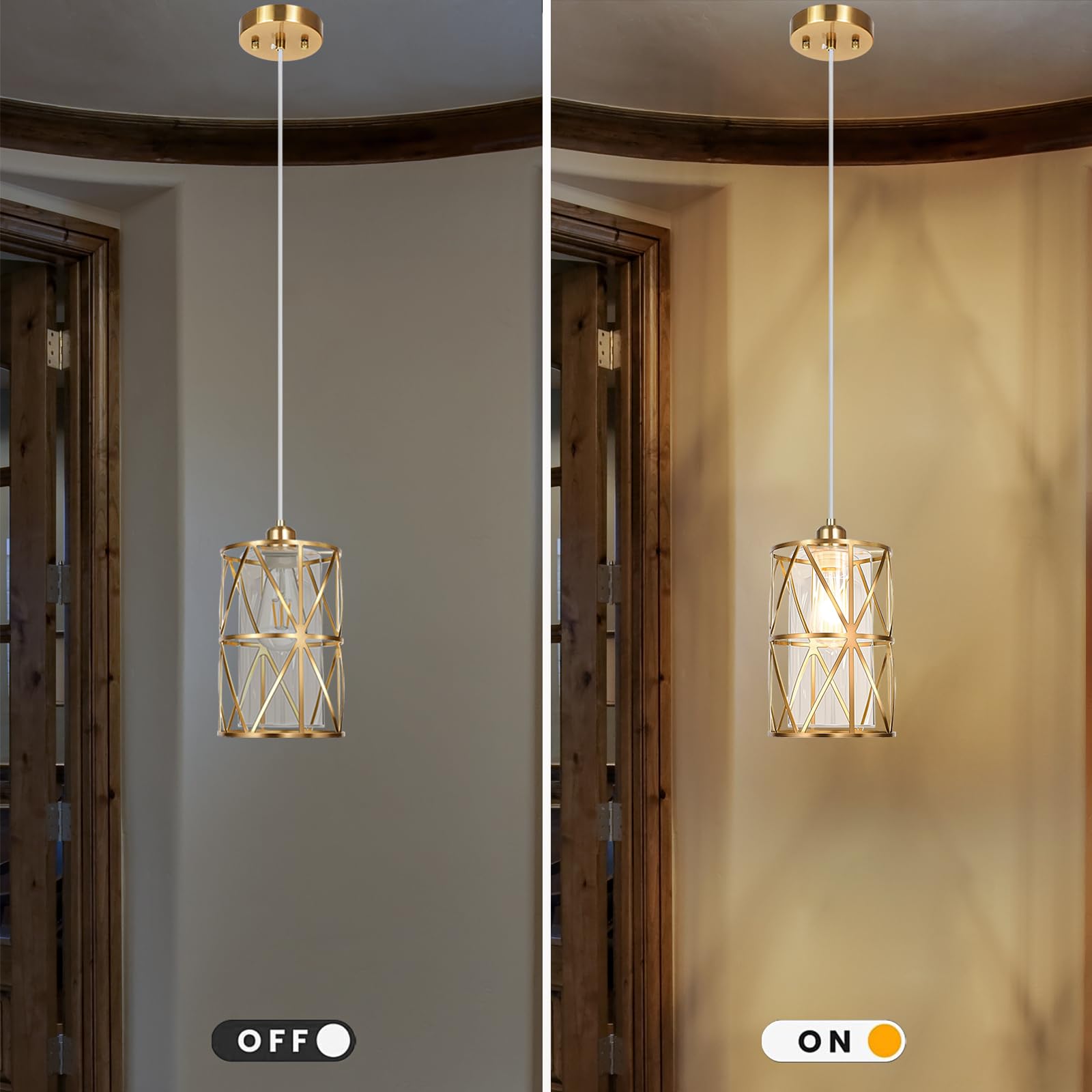 Zlierop Modern Pendant Light, Brushed Gold with Clear Glass Shade, 5.4" x 7.9", Ideal for Kitchen Island, Dining Room, Entryway