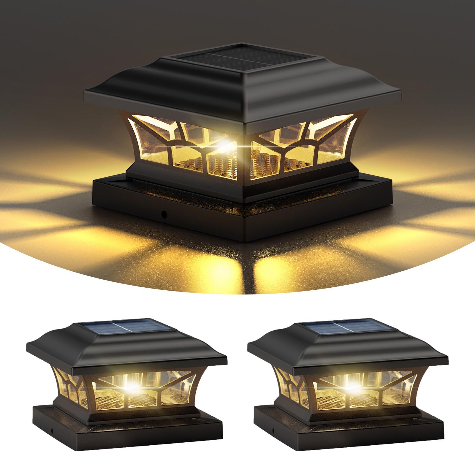 DAMAYCA 2 Pack Solar Post Cap Lights Outdoor Waterproof  Fits 4x4  5x5  6x6 Wooden & Vinyl Fence Decks  Edison LED Bulb with Warm & Cool White Light Modes (Classic Black  2)