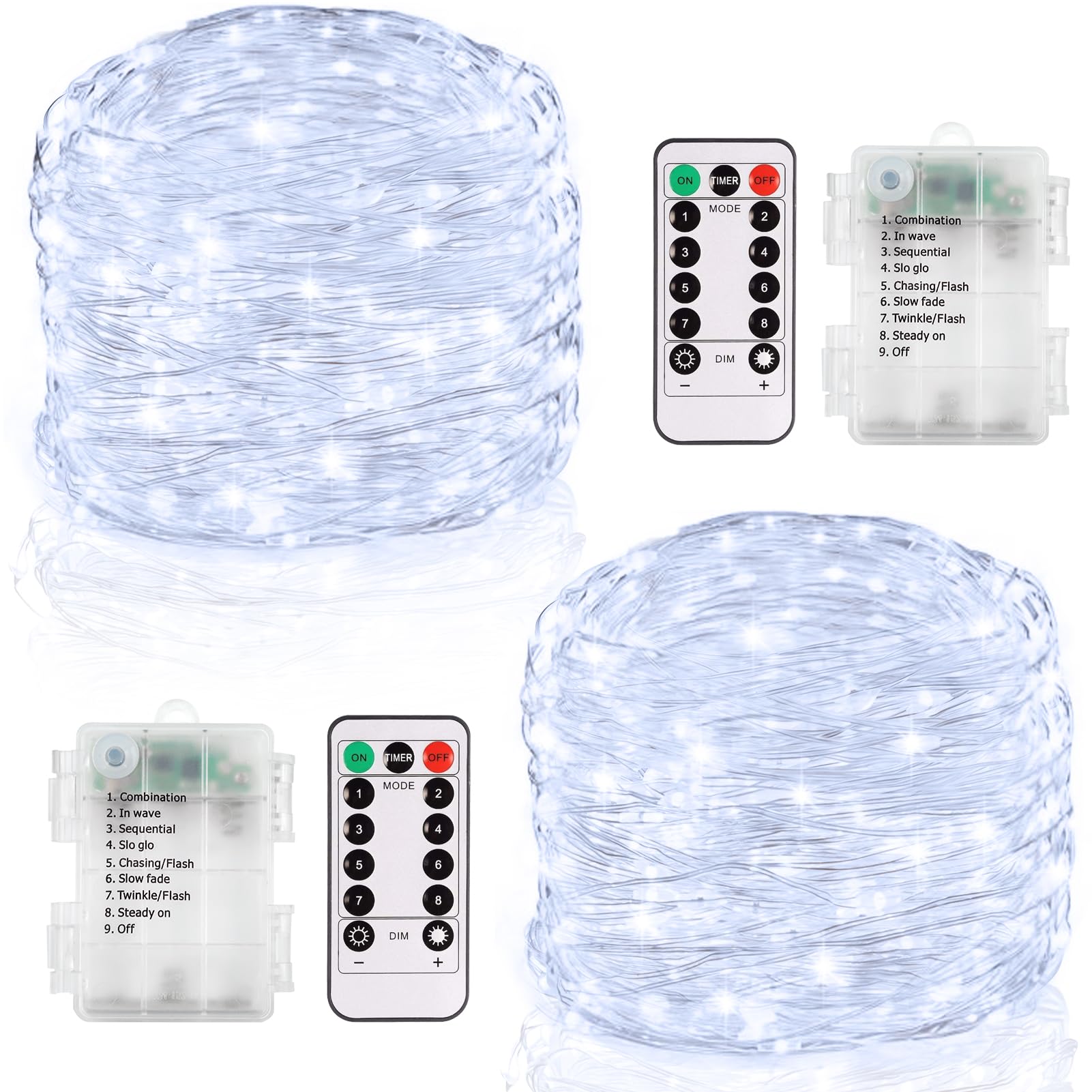 2 Pack 20Ft 60 Led Fairy Lights Battery Operated, Twinkle Lights With Remote Timer, Silver Wire String Lights Mini Starry Lights