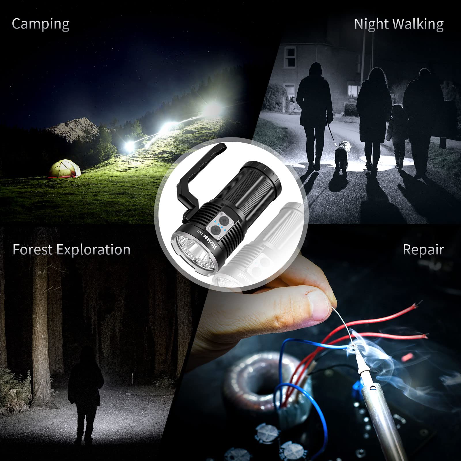 Wurkkos TS32 Rechargeable LED Flashlight - 13000 Lumens, IP68 Waterproof, Dual Switch, Model TS32-519A